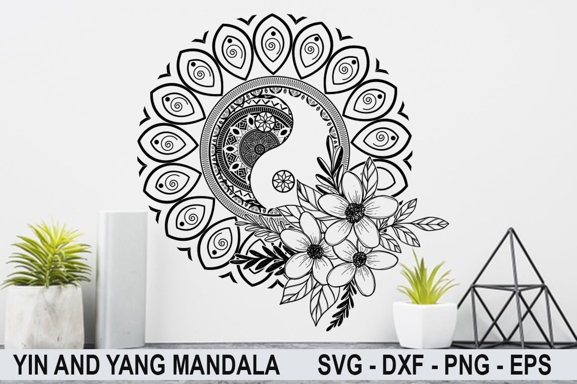 Download Yin and yang SVG |Mandala svg | half mandala svg By svgbundle | TheHungryJPEG.com