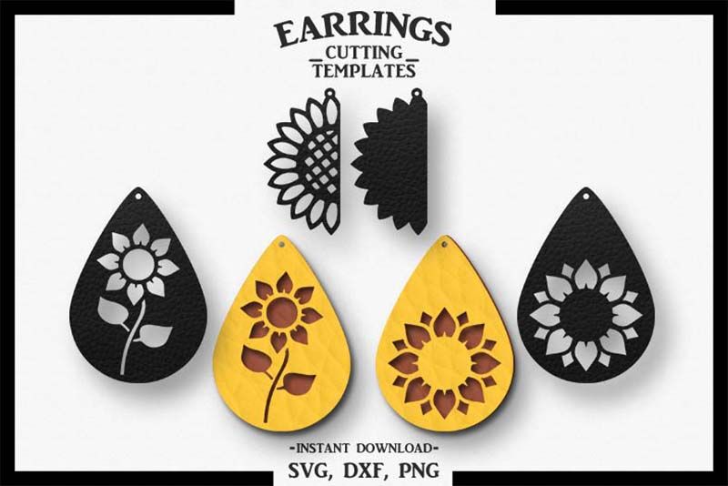Sunflower Earring, Silhouette Cameo, Cricut, Cut,SVG DXF PNG By Design
