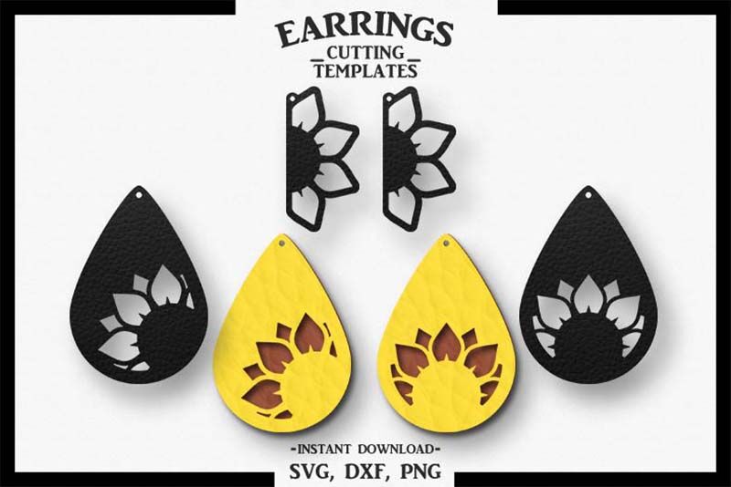 Sunflower Earring Silhouette Cameo Cricut Svg Earrings Svg Dxf Png By Design Time Thehungryjpeg Com