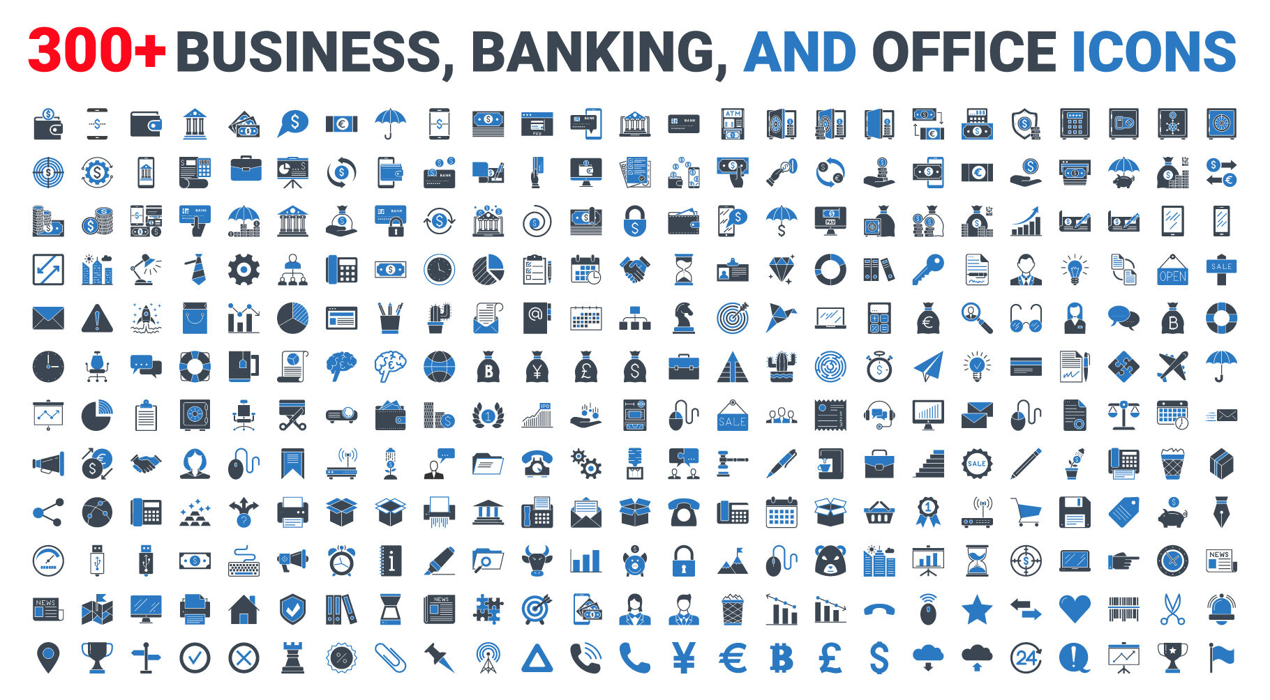 Set Vector Business Banking And Finance Icons Set Glyph Blue By Vector Design Thehungryjpeg Com