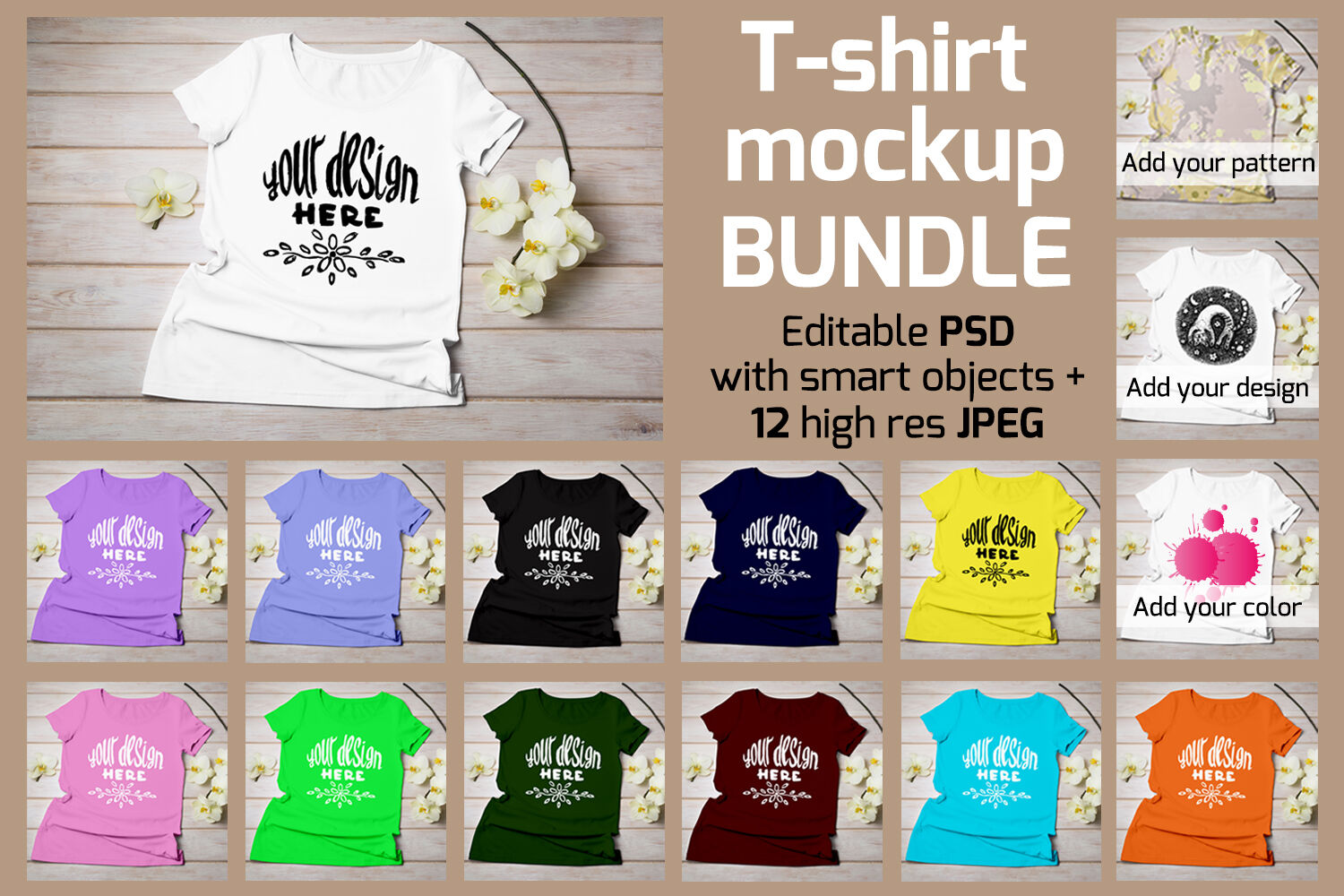 Download Womens T Shirt Mockup With Yellow Orchid By Tasipas Thehungryjpeg Com
