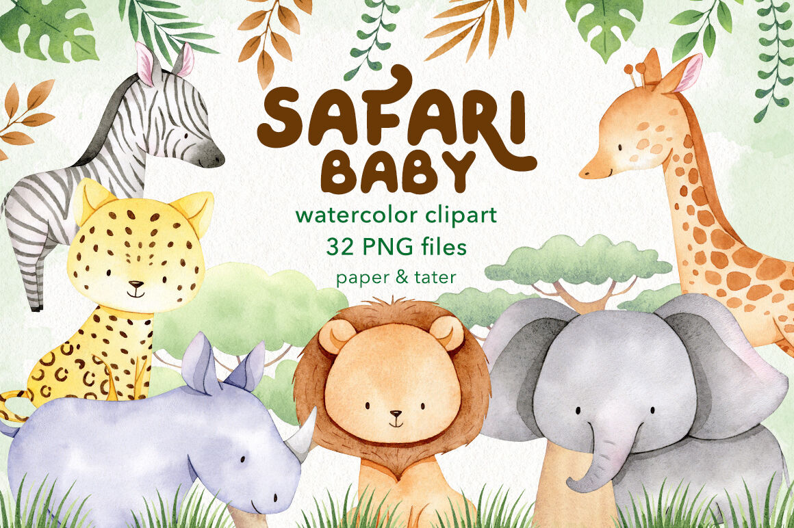 Download Watercolor Safari Baby Animals Clipart Graphics By Paperandtater Thehungryjpeg Com