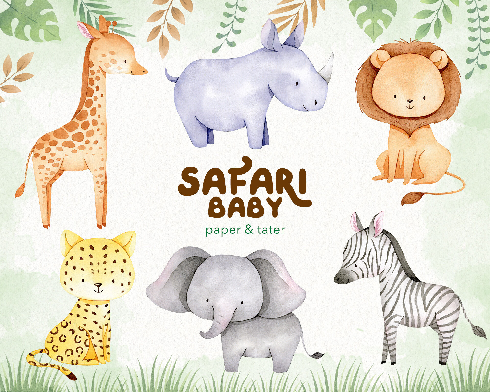 Download Watercolor Safari Baby Animals Clipart Graphics By ...