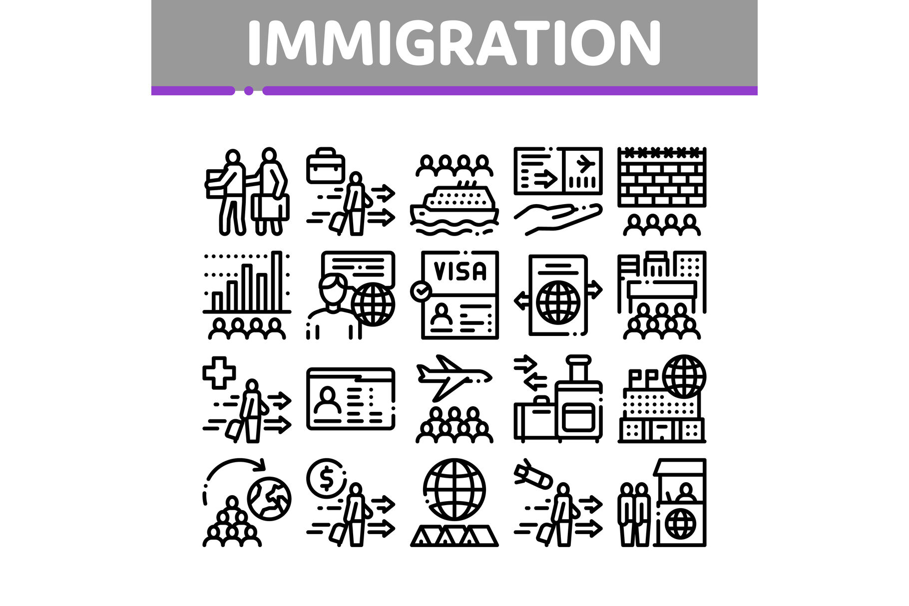 Immigration Refugee Collection Icons Set Vector By Pikepicture Thehungryjpeg Com