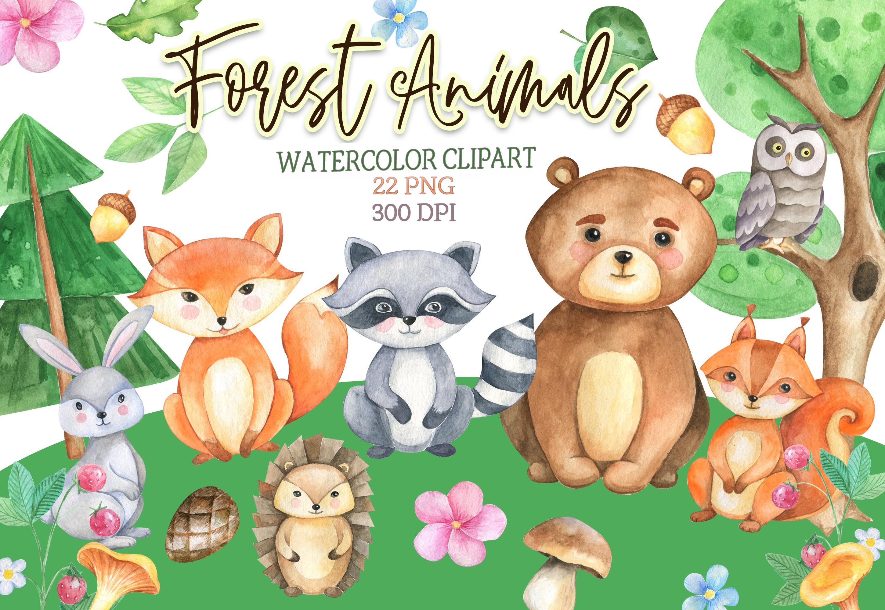 Forest animals clipart Woodland clip art watercolor PNG By VilenaArt |  TheHungryJPEG