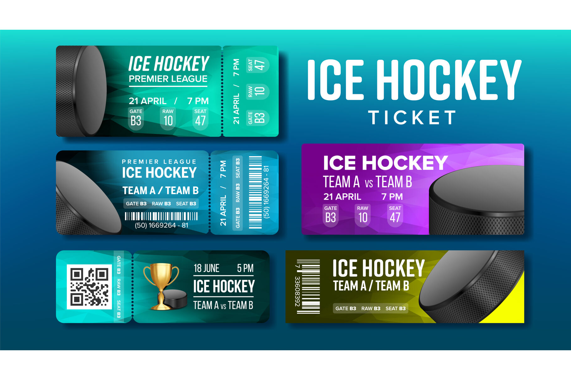 Stylish Design Ice Hockey Game Tickets Set Vector By Pikepicture