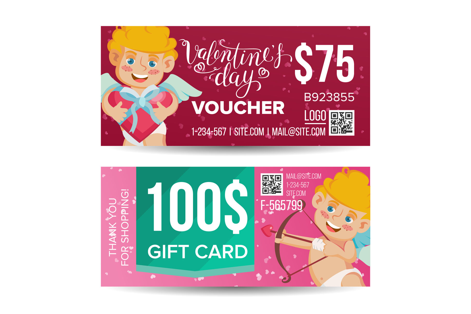 Valentine S Day Voucher Design Vector Horizontal Discount February 14 Valentine Cupid And Gifts Love Advertisement Marketing Red Illustration By Pikepicture Thehungryjpeg Com