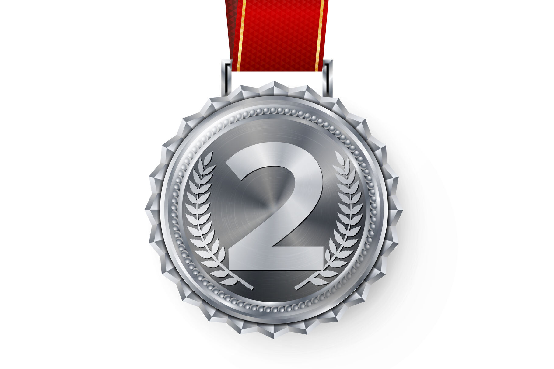 Silver Medal Vector. Silver 2nd Place Badge. Sport Game Silver Challenge  Award. Red Ribbon. Isolated. Olive Branch. Realistic Illustration. By  Pikepicture | TheHungryJPEG
