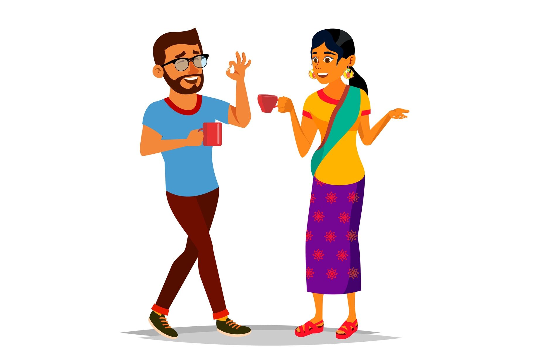 Talking Indian Man And Woman Vector. Laughing Friends, Office Colleagues.  Communicating Hindu. Business Person. Talk Of Couple Or Friends. Situation.  Meeting. Isolated Flat Cartoon Illustration By Pikepicture | TheHungryJPEG