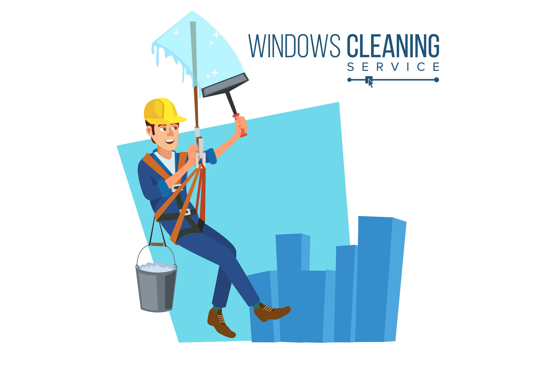 Windows Cleaning Service Vector. Window Washer Is Cleaning High Building. Washing  Windows Of The Modern Building. Flat Cartoon Illustration By Pikepicture |  TheHungryJPEG