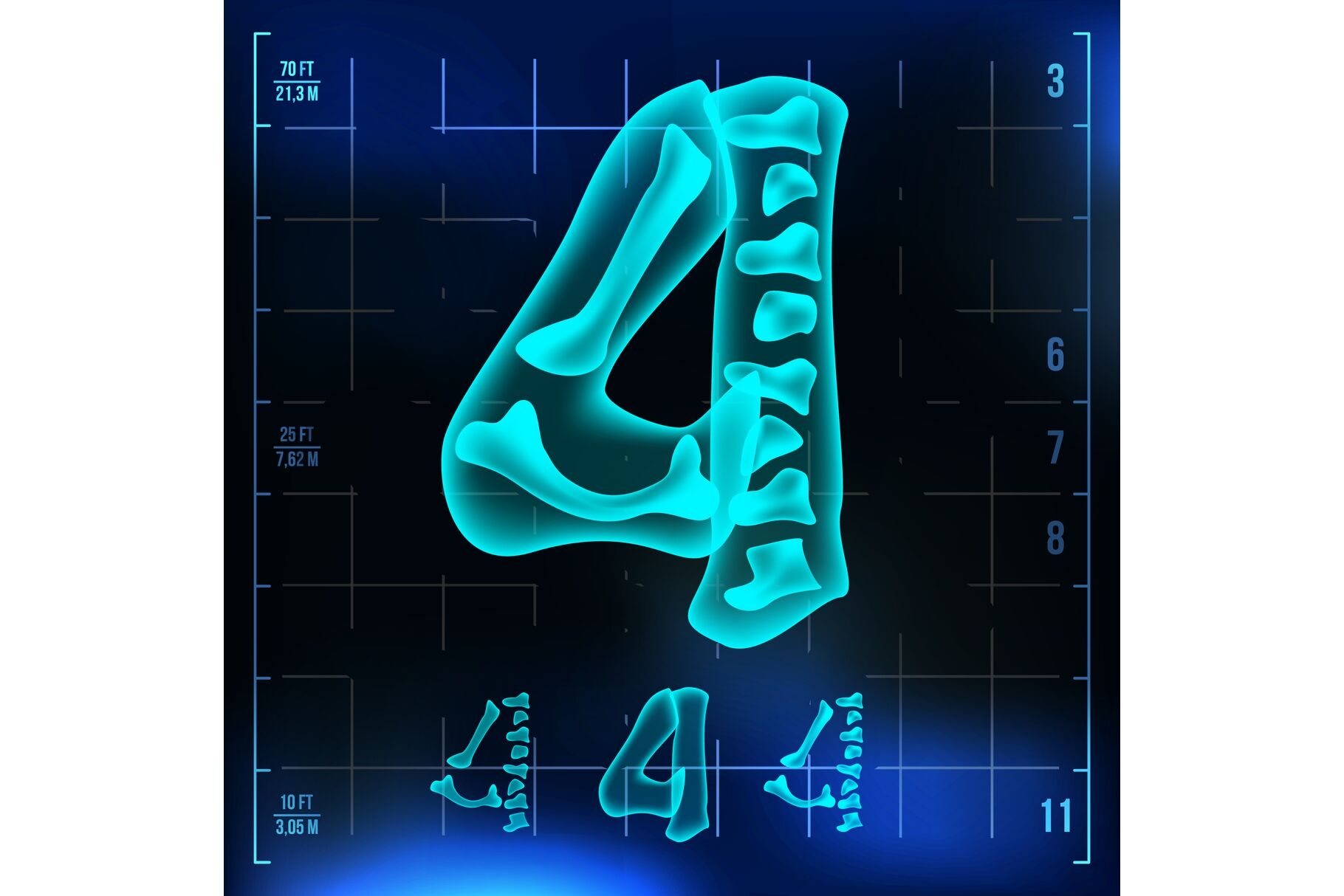 4 Number Vector Four Roentgen X Ray Font Light Sign Medical Radiology Neon Scan Effect Alphabet 3d Blue Light Digit With Bone Medical Hospital Pirate Futuristic Style Illustration By Pikepicture Thehungryjpeg Com