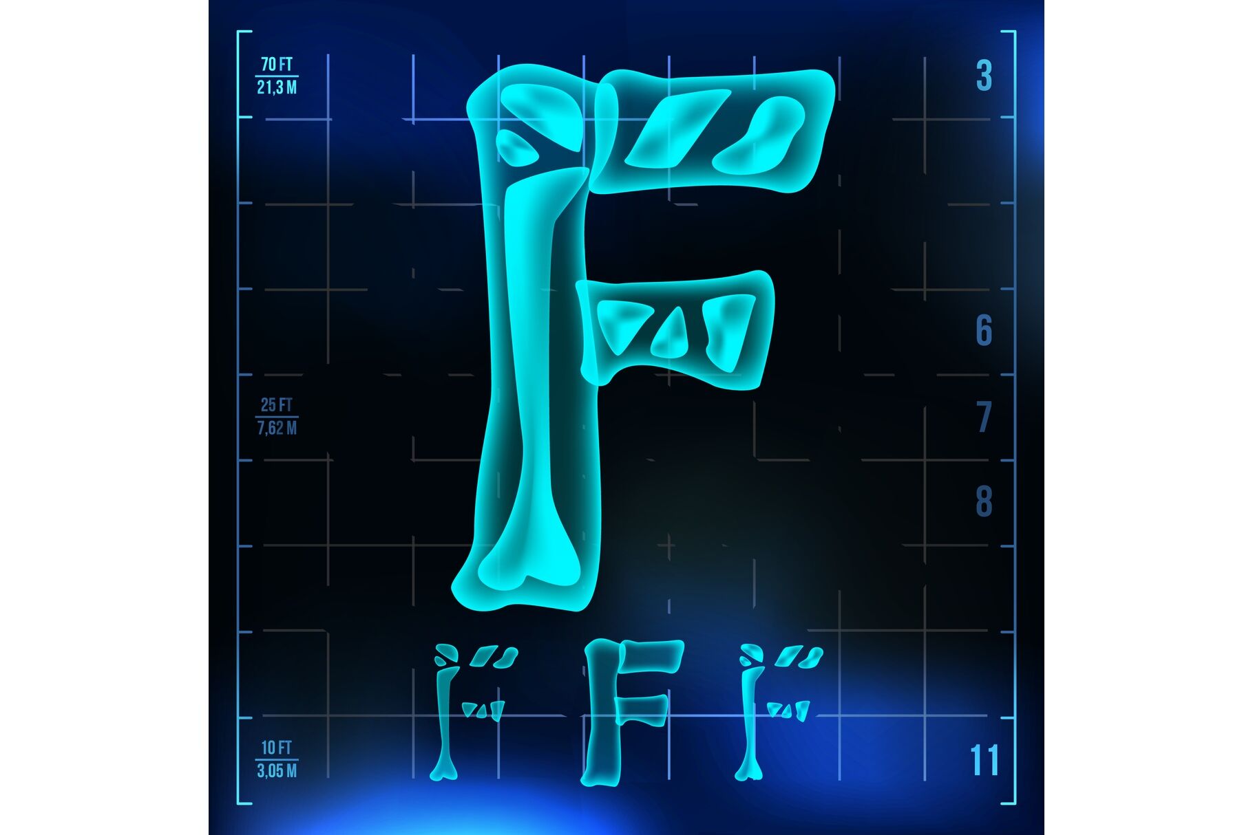 F Letter Vector Capital Digit Roentgen X Ray Font Light Sign Medical Radiology Neon Scan Effect Alphabet 3d Blue Light Digit With Bone Medical Pirate Futuristic Horror Style Illustration By Pikepicture Thehungryjpeg Com