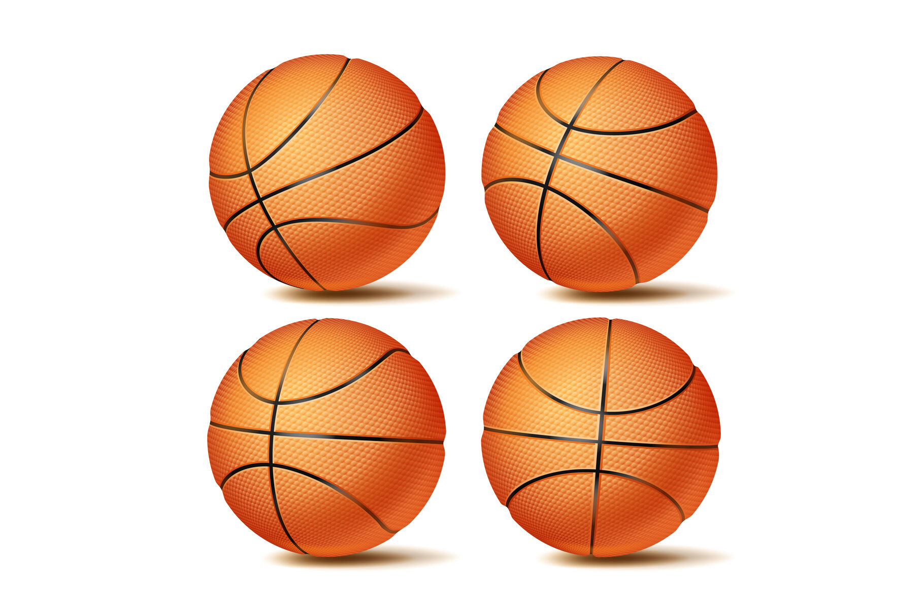 Realistic Basketball Ball Set Vector. Classic Round Orange Ball ...