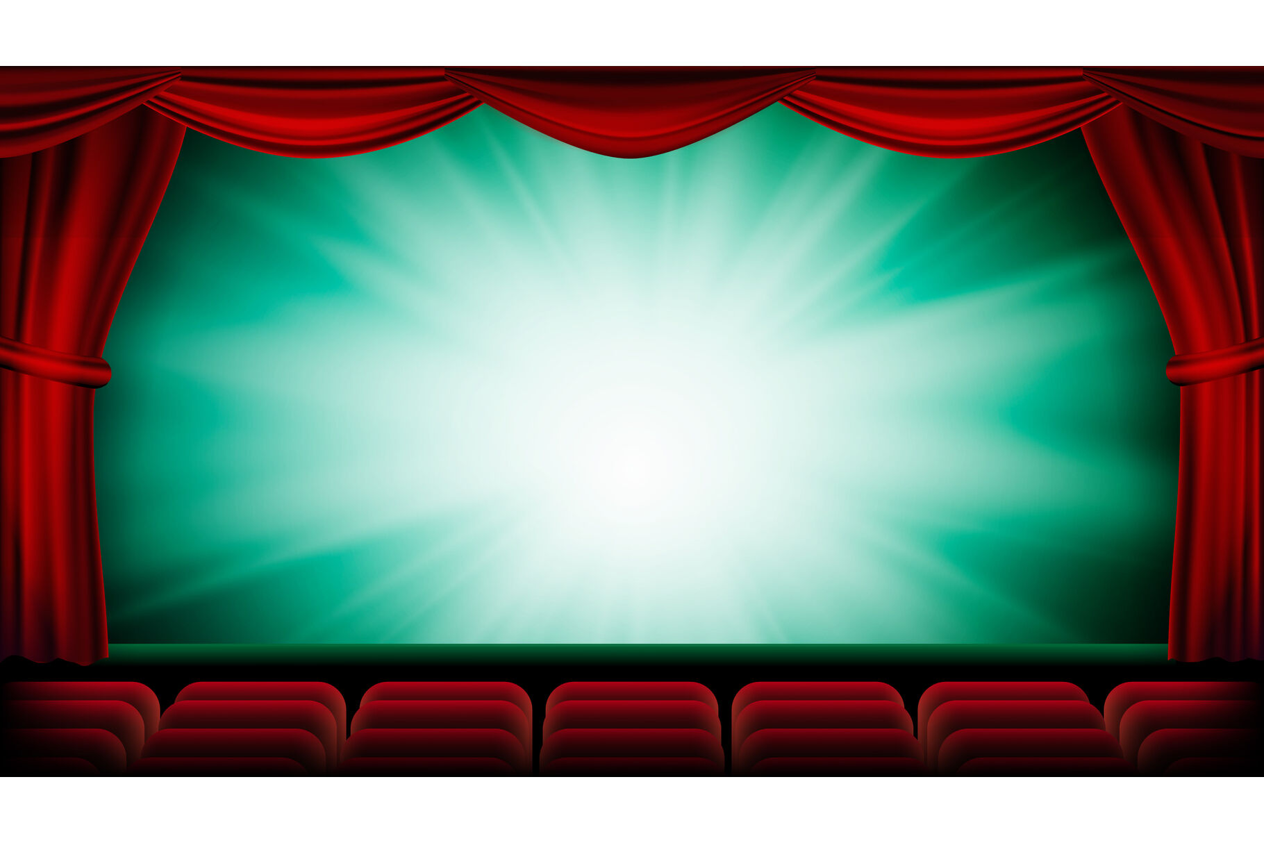 Theater Curtain Vector. Theater, Opera Or Cinema Scene. Green Background.  Banner, Placard, Poster Design Template. Realistic Illustration By  Pikepicture | TheHungryJPEG