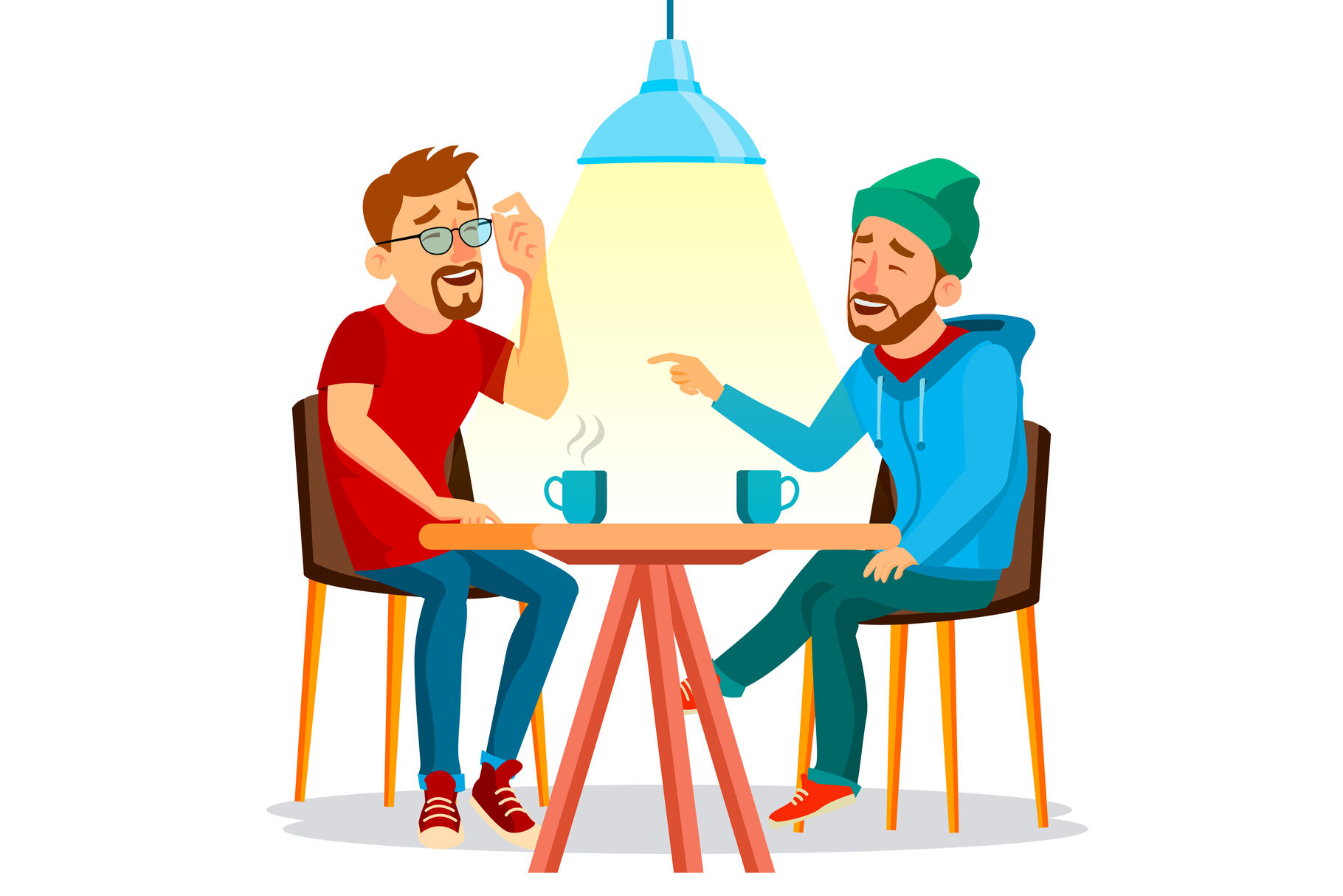 Download Two Man Friends Drinking Coffee Vector. Best Friends In Cafe. Sitting Together In Restaurant ...
