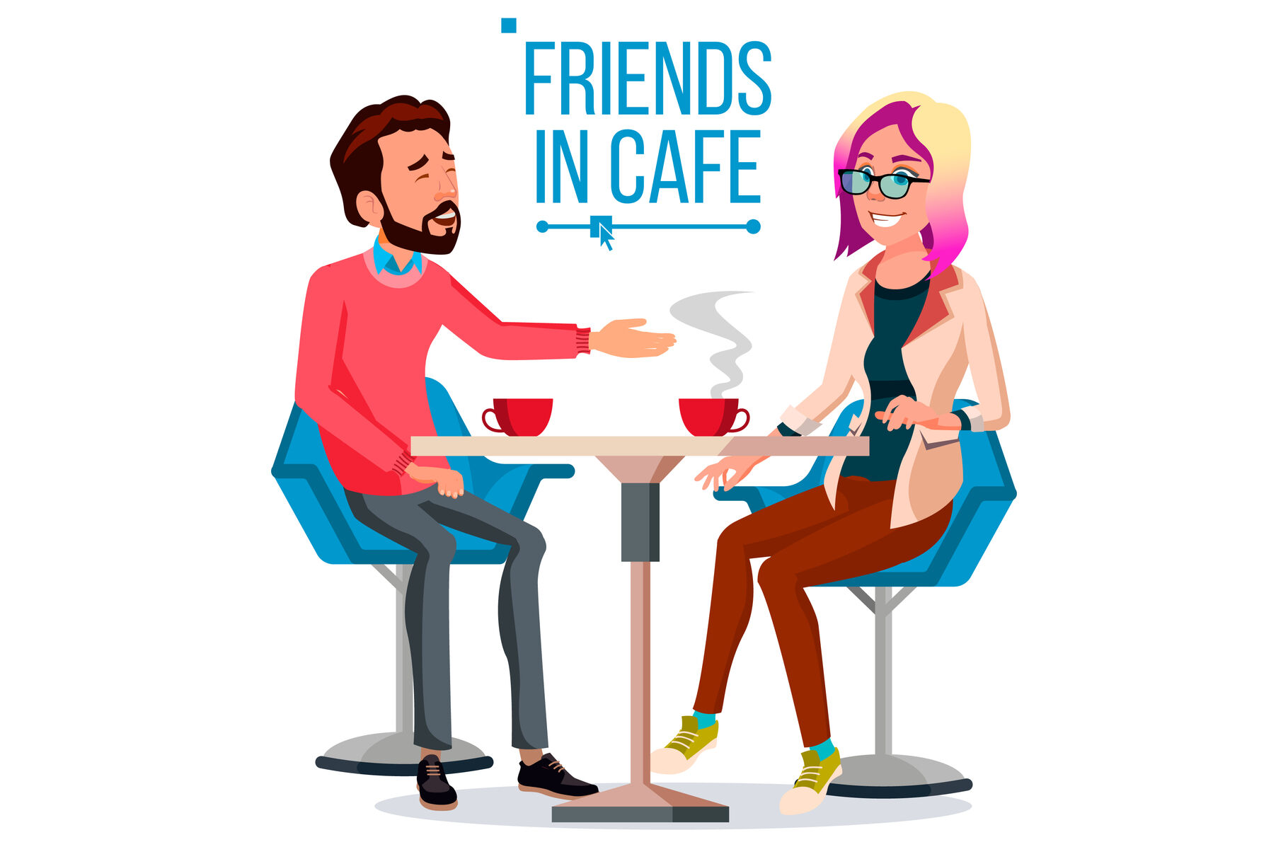 Couple In Restaurant Vector. Friends Or Boyfriend, Girlfriend. Man And  Woman. Sitting Together And Drinking Coffee. Isolated Cartoon Illustration  By Pikepicture | TheHungryJPEG