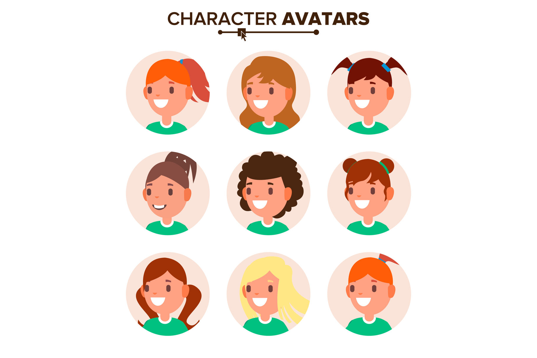 Avatar girls icon vector. Woman icon illustration. Face of female icons  cartoon style. Isolated woman avatar for ui and web design. Stock Vector