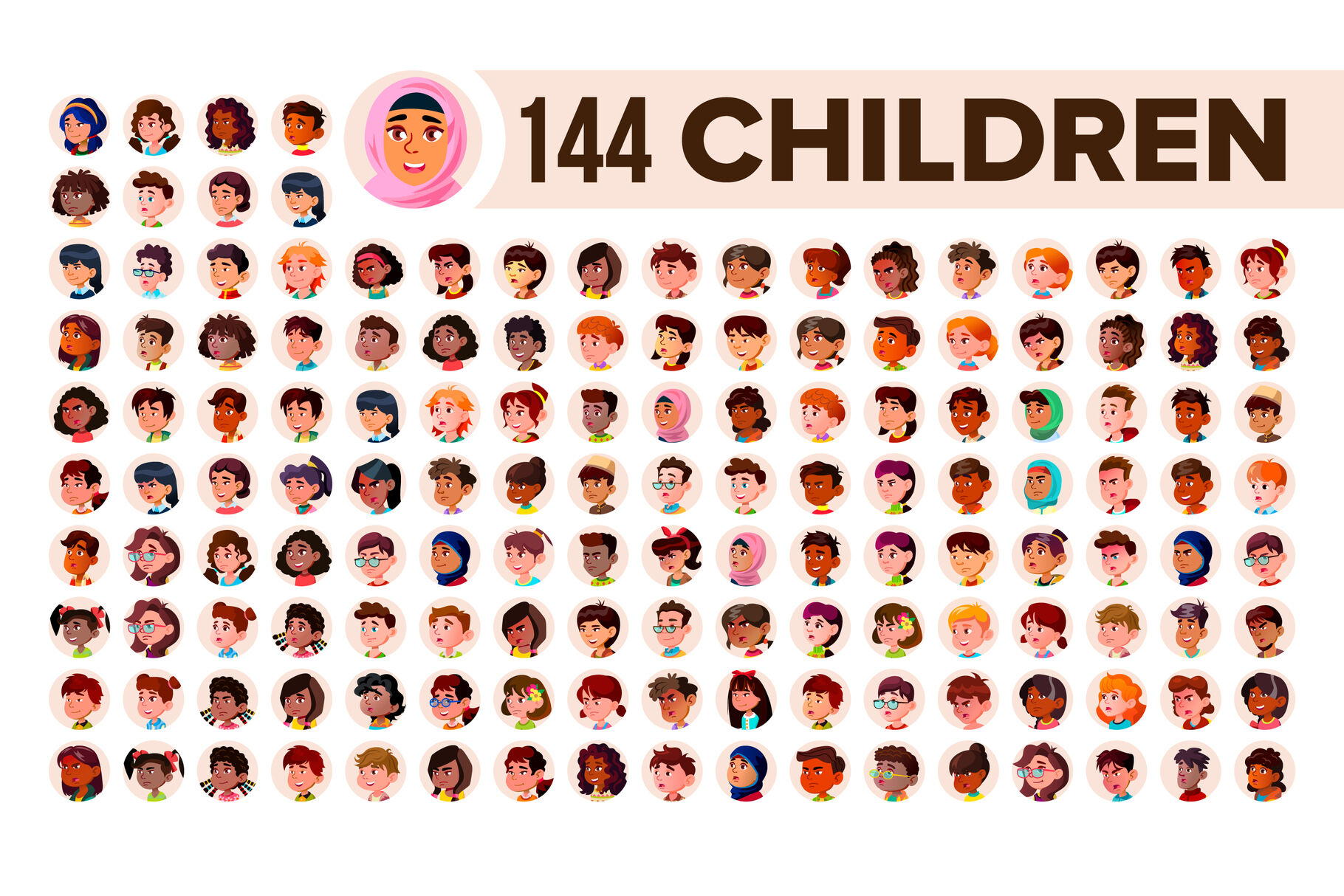 Kids Avatars Icon Pack, Flat