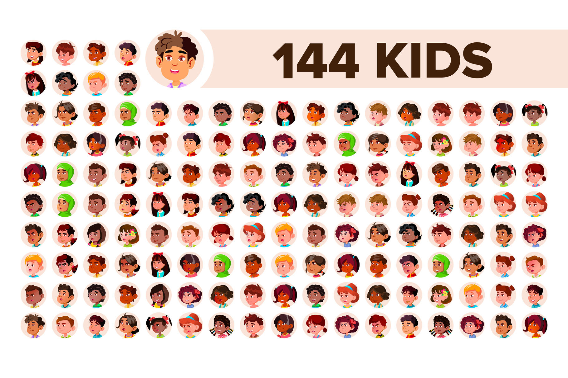 Kids Avatars Icon Pack, Flat