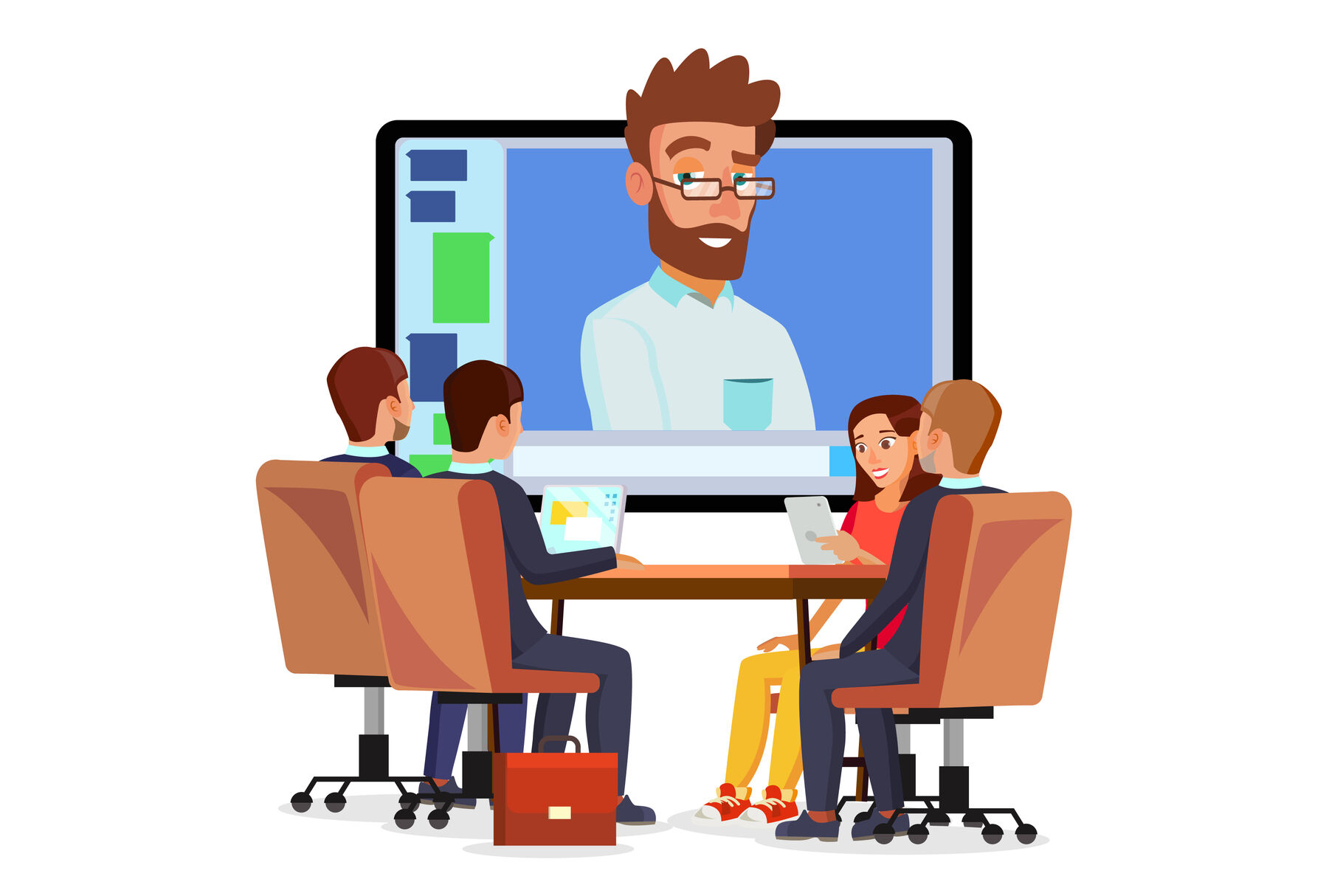 Online Video Conference Vector. Man And Chat. Director Communicates With  Staff. Webinar. Business Meeting, Consultation, Seminar, Online Training  Concept. Flat Cartoon Isolated Illustration By Pikepicture | TheHungryJPEG