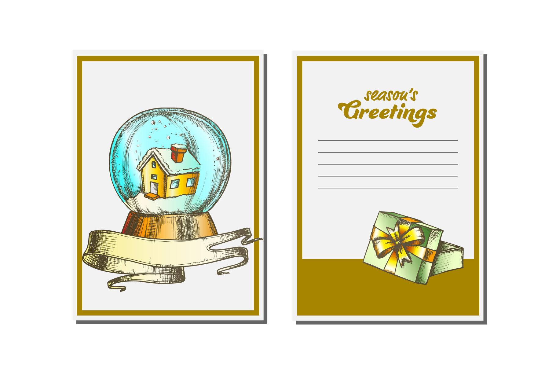 Christmas Greeting Card Vector Snow Globe Seasons Winter Wishes Hand Drawn In Vintage Style Illustration By Pikepicture Thehungryjpeg Com