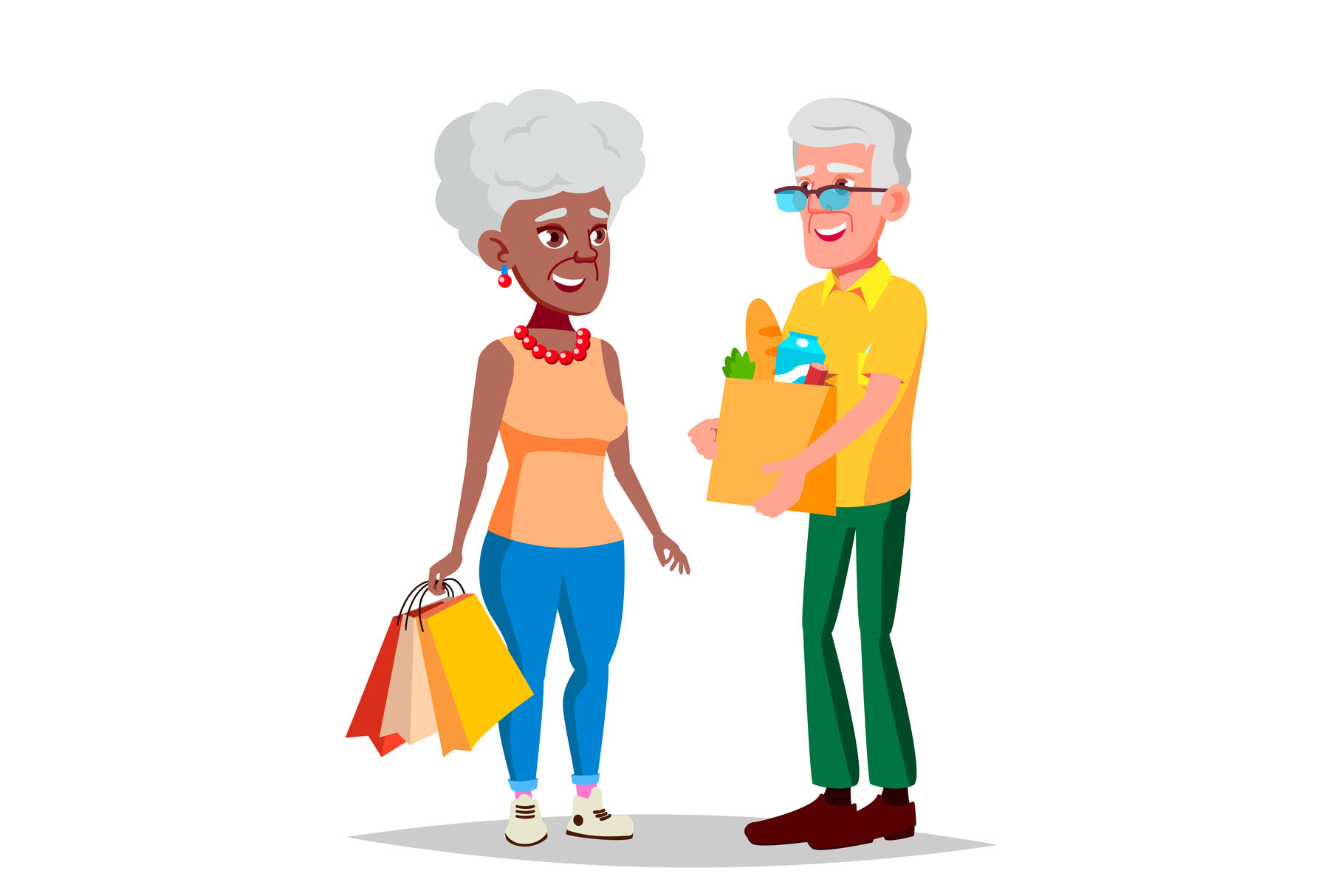 Elderly Couple Vector Grandpa With Grandmother Social Concept Senior Couple Afro American European Isolated Flat Cartoon Illustration By Pikepicture Thehungryjpeg Com
