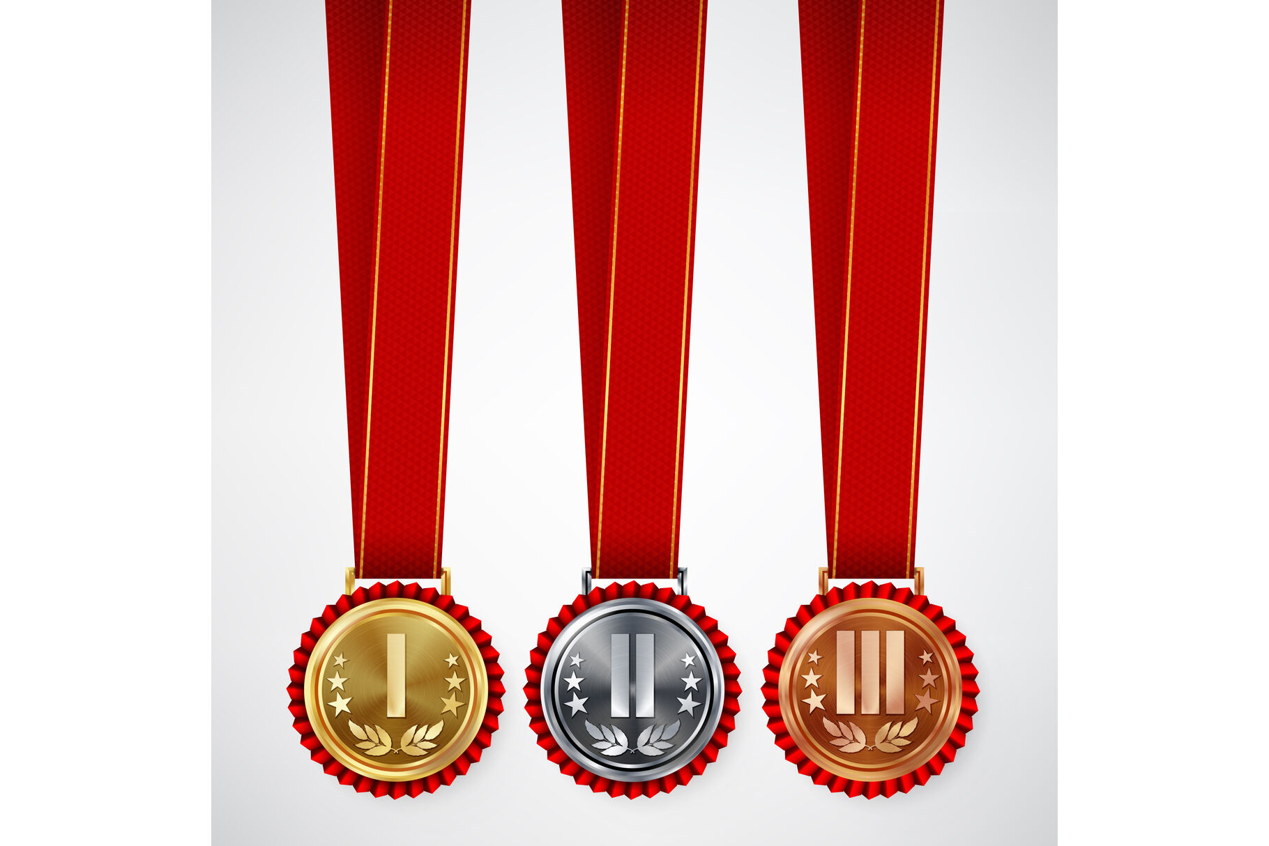 1st 2nd 3rd Place High Relief Award Medals Includes Neck Ribbon Gold, Silver, Bronze 3 Piece Set