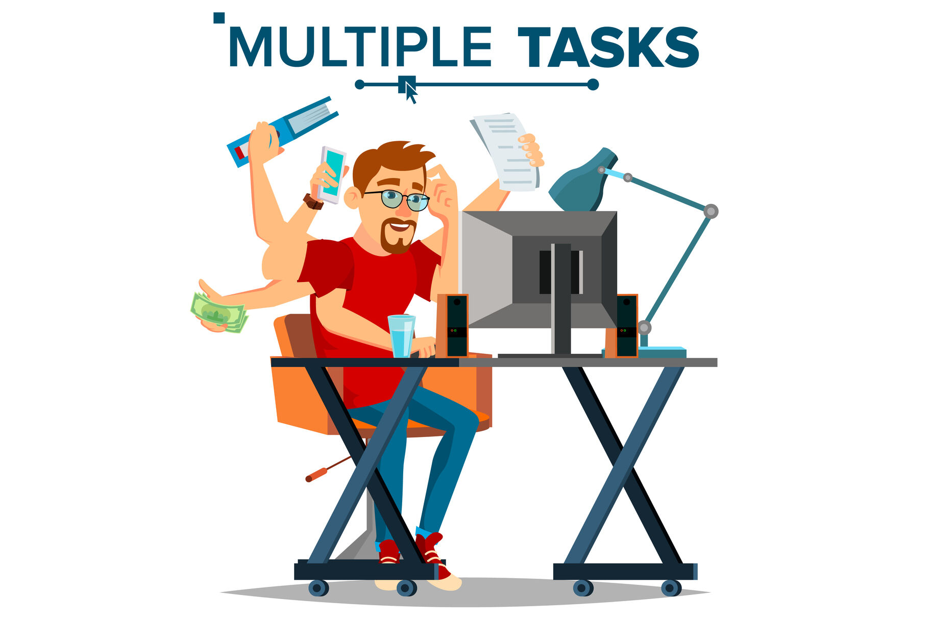 Multiple Tasks Businessman Vector. Many Hands Doing Tasks Simultaneously. Business  Strategy. Flat Cartoon Illustration By Pikepicture | TheHungryJPEG