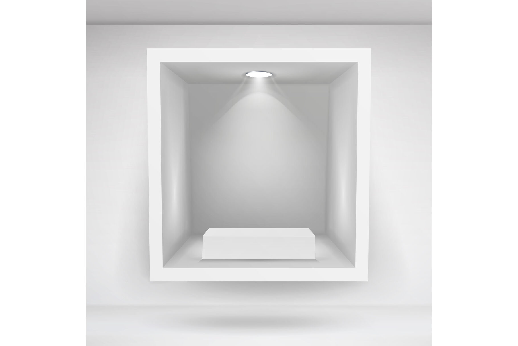 Empty Niche Vector. Realistic Clean Shelf, Wall Showcase. Good For Presentations, Display Your Product. Illuminated Lamp By Pikepicture | TheHungryJPEG