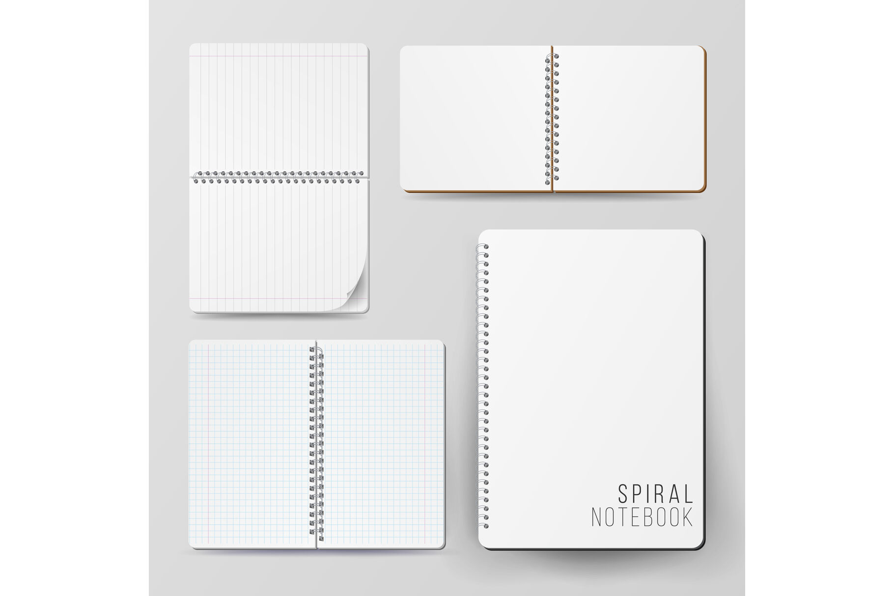 Download Spiral Empty Notepad Blank Mockup Set. Template For Advertising Branding, Corporate Identity. 3D ...