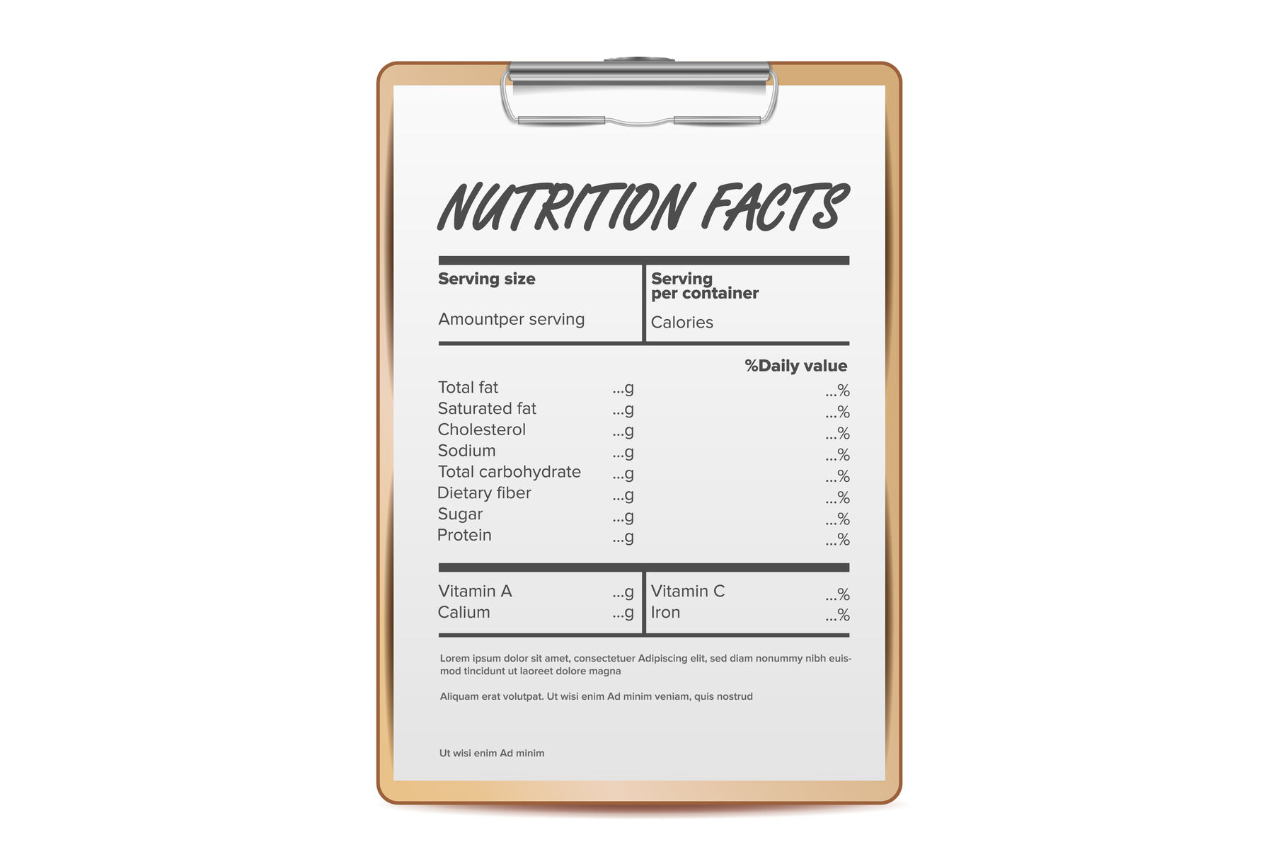 Nutrition Facts Vector. Blank, Template. Food Content. Fat Inside Blank Food Label Template