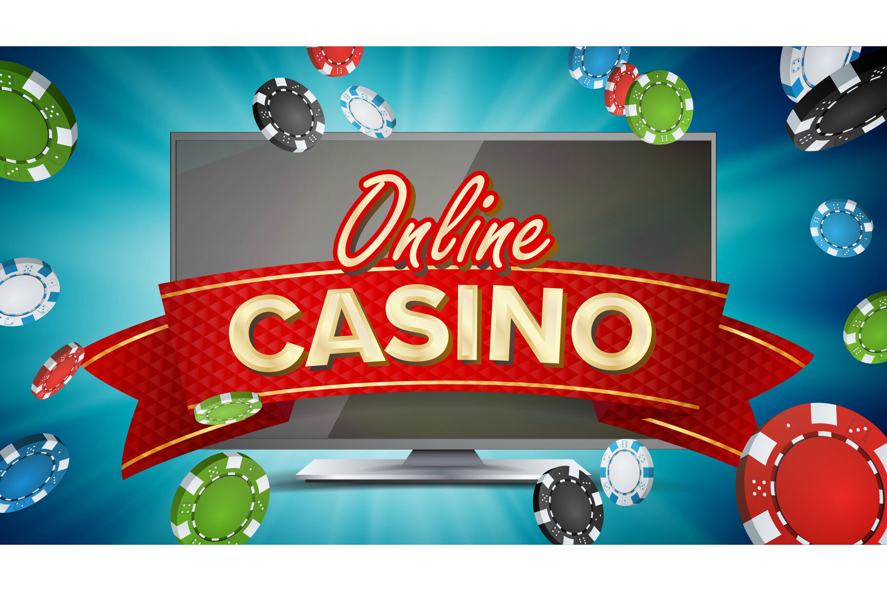 Online Casino Poster Vector. Modern Computer Monitor Concept. Jackpot ...