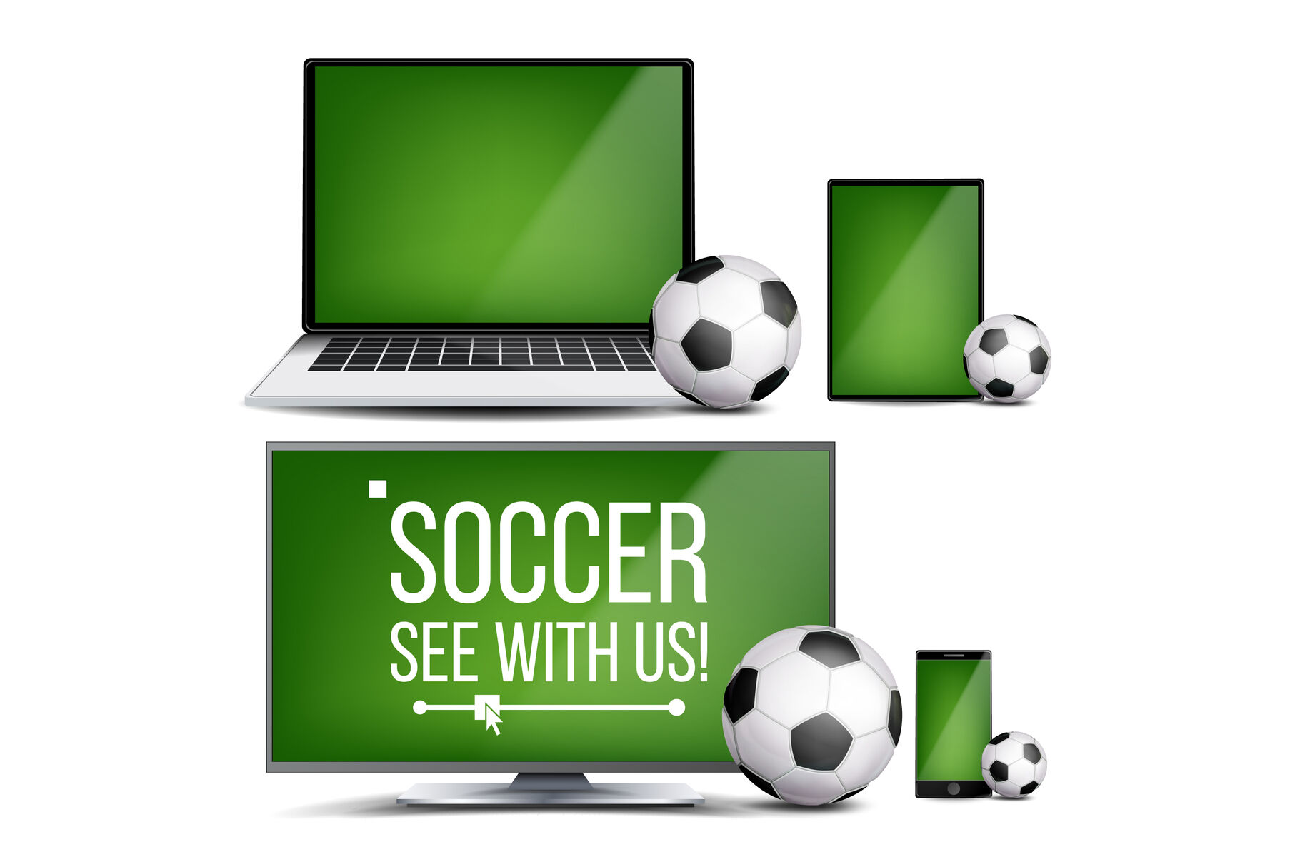 Soccer Application Vector. Field, Soccer Ball. Online Stream, Bookmaker, Sport Game App. Banner Design Element. Live Match