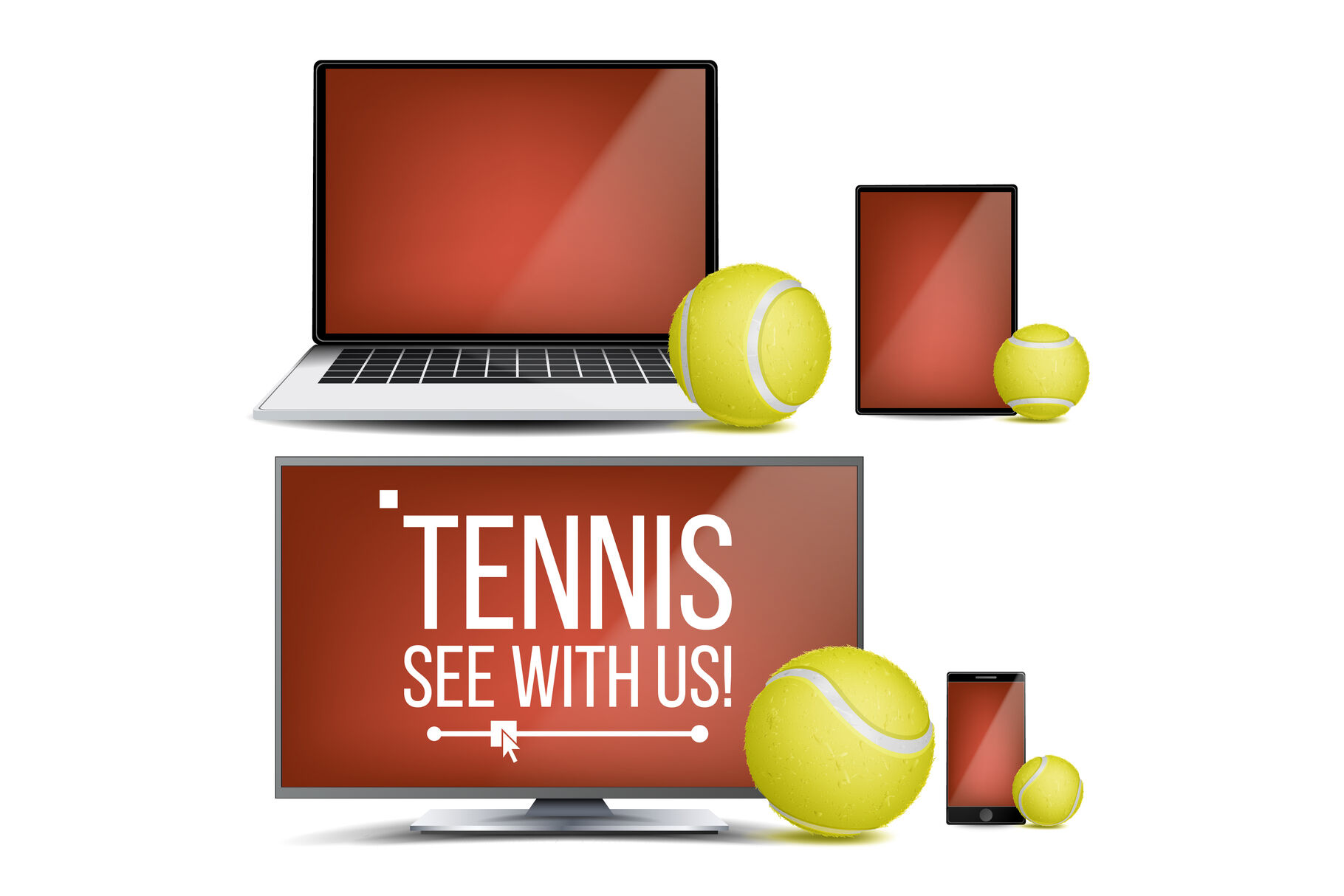 Tennis Application Vector. Court, Tennis Ball. Online Stream, Bookmaker, Sport Game App. Banner Design Element. Live Match