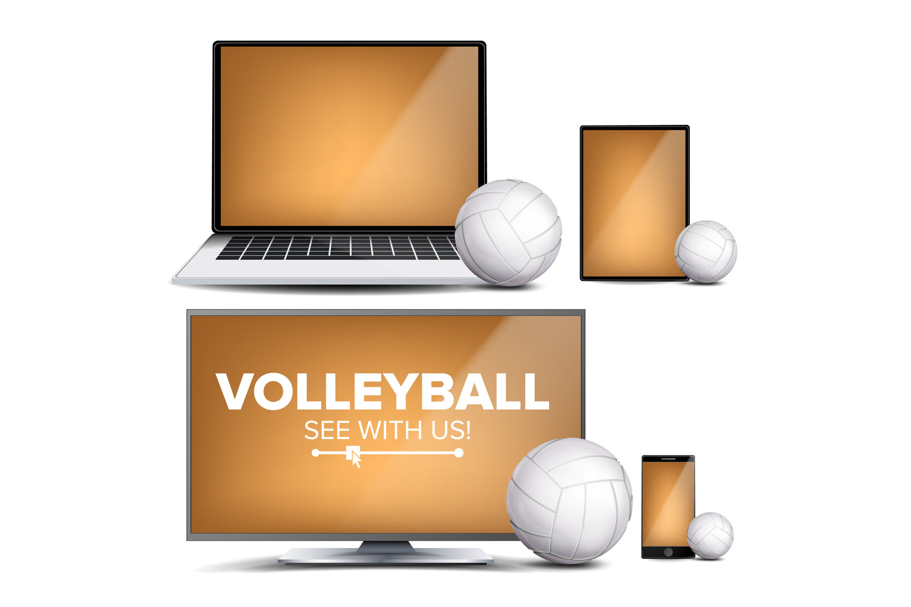 Volleyball Application Vector. Field, Volleyball Ball. Online Stream, Bookmaker, Sport Game App. Banner Design Element. Live Match