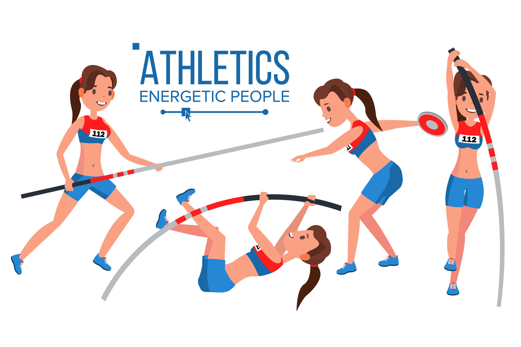 Athletics Female Player Vector. Win Concept. Various. Race Competition.  Hurdle long Jump. In Action. Cartoon Character Illustration By Pikepicture  | TheHungryJPEG