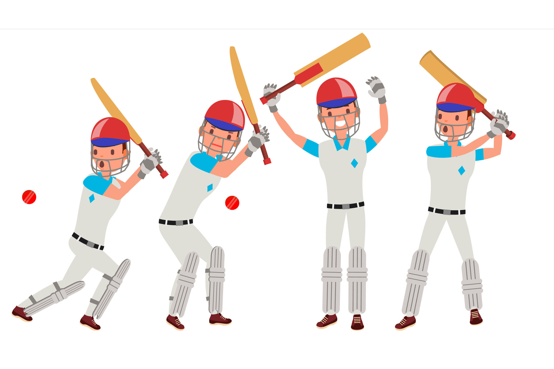Cricket Player Vector. In Action. Cricket Team Character. Poses. Flat  Cartoon Illustration By Pikepicture | TheHungryJPEG