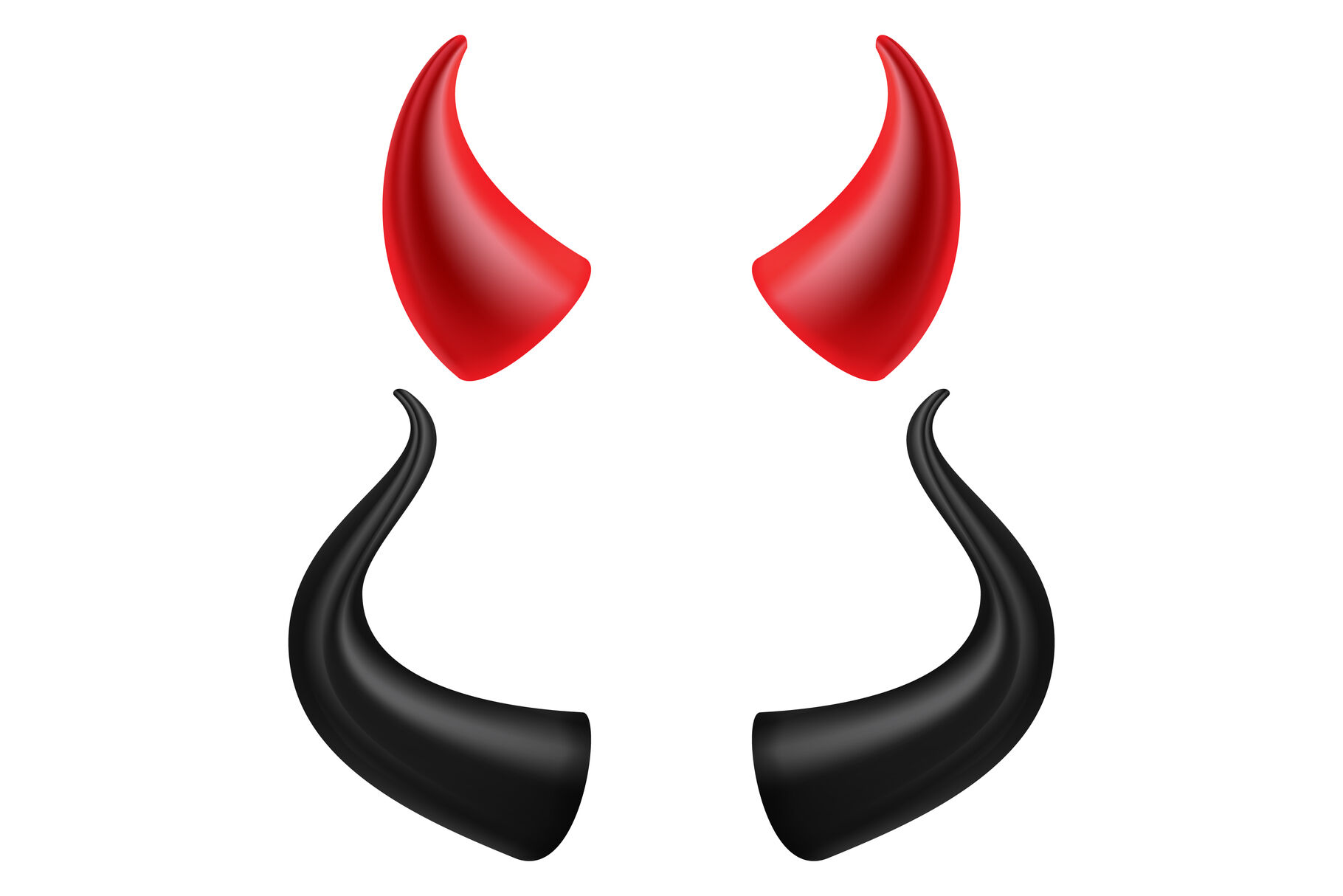 Devils Horns Vector. Realistic Red And Black Devil Horns Set. Isolated