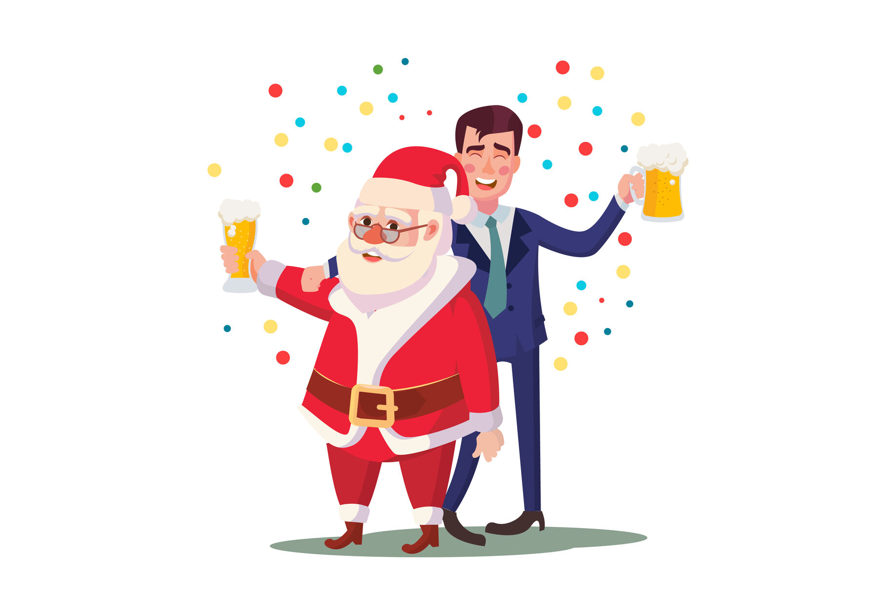 Drunk Man And Santa Claus Vector Corporate Christmas Party At Restaurant Or Office Relaxing