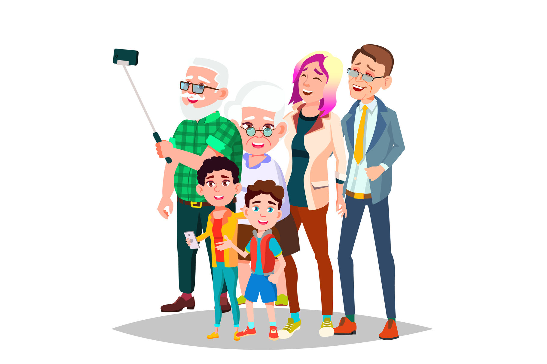 grandparents and children cartoon