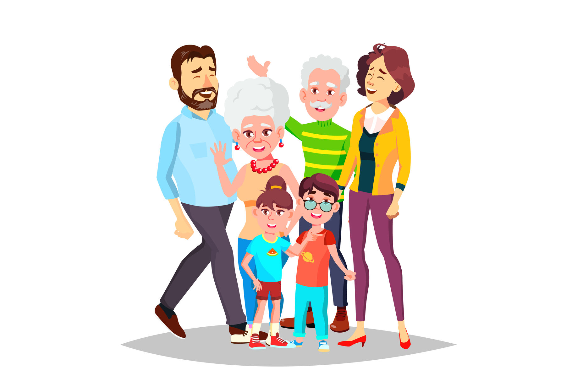 Family Vector. Full Family. Portrait. Dad, Mother, Kids, Grandparents.  Poster, Advertising Template. Isolated Cartoon Illustration By Pikepicture  | TheHungryJPEG