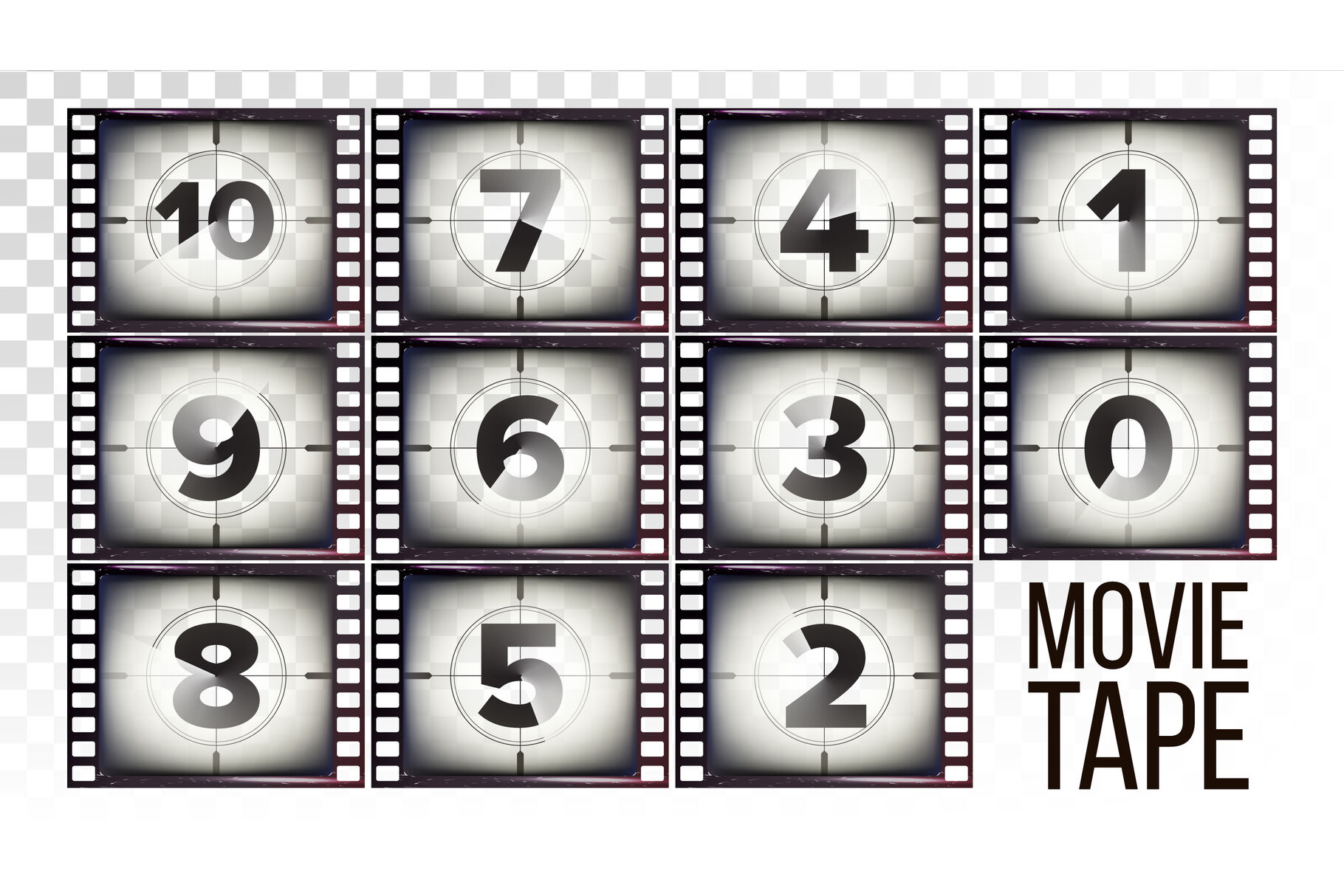 Movie Tape Countdown Vector Monochrome Brown Grunge Film Strip From Ten To Zero Isolated On Transparent Background Illustration By Pikepicture Thehungryjpeg Com