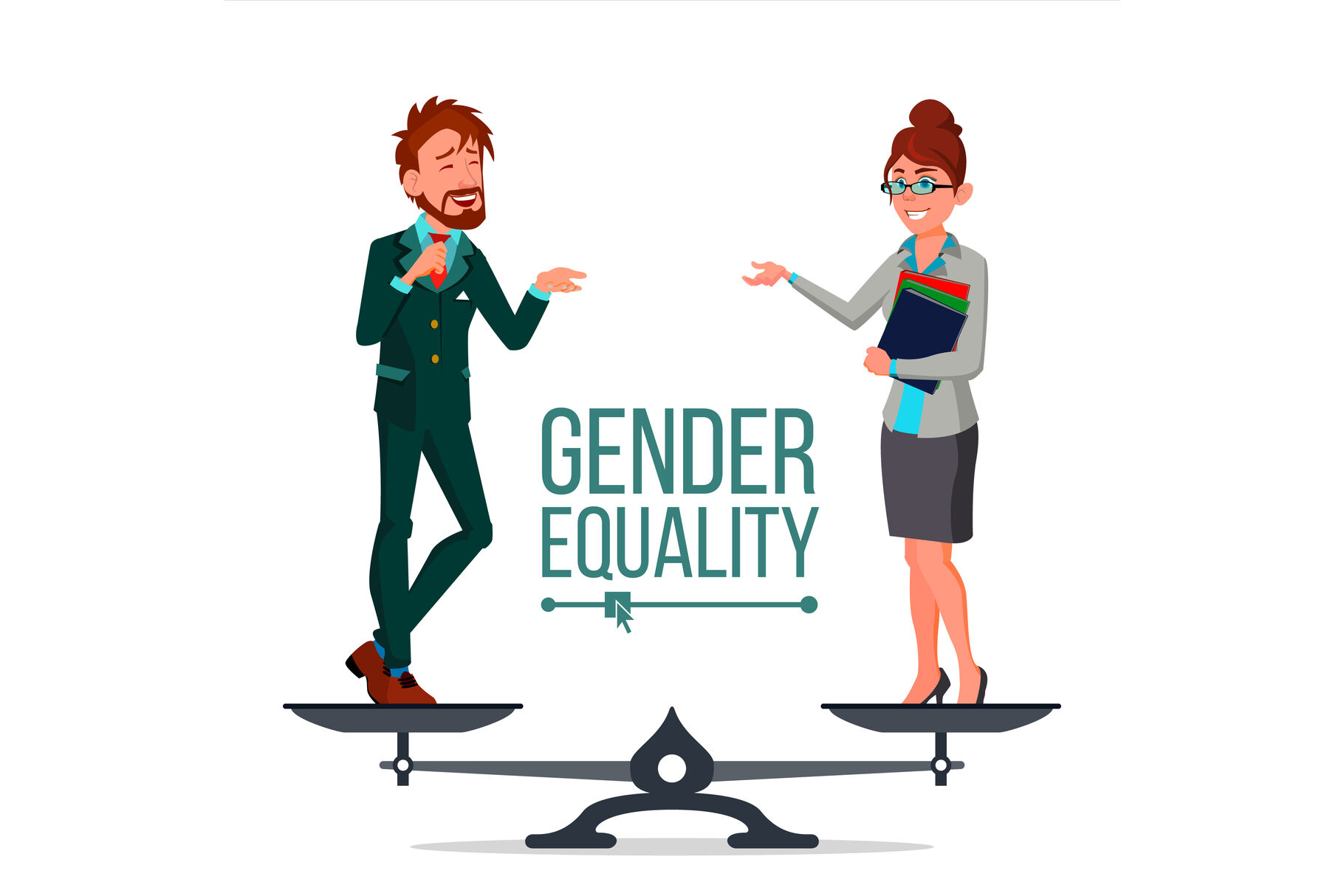 Gender Equality Vector. Man And Woman. Standing On Scales. Equal Rights