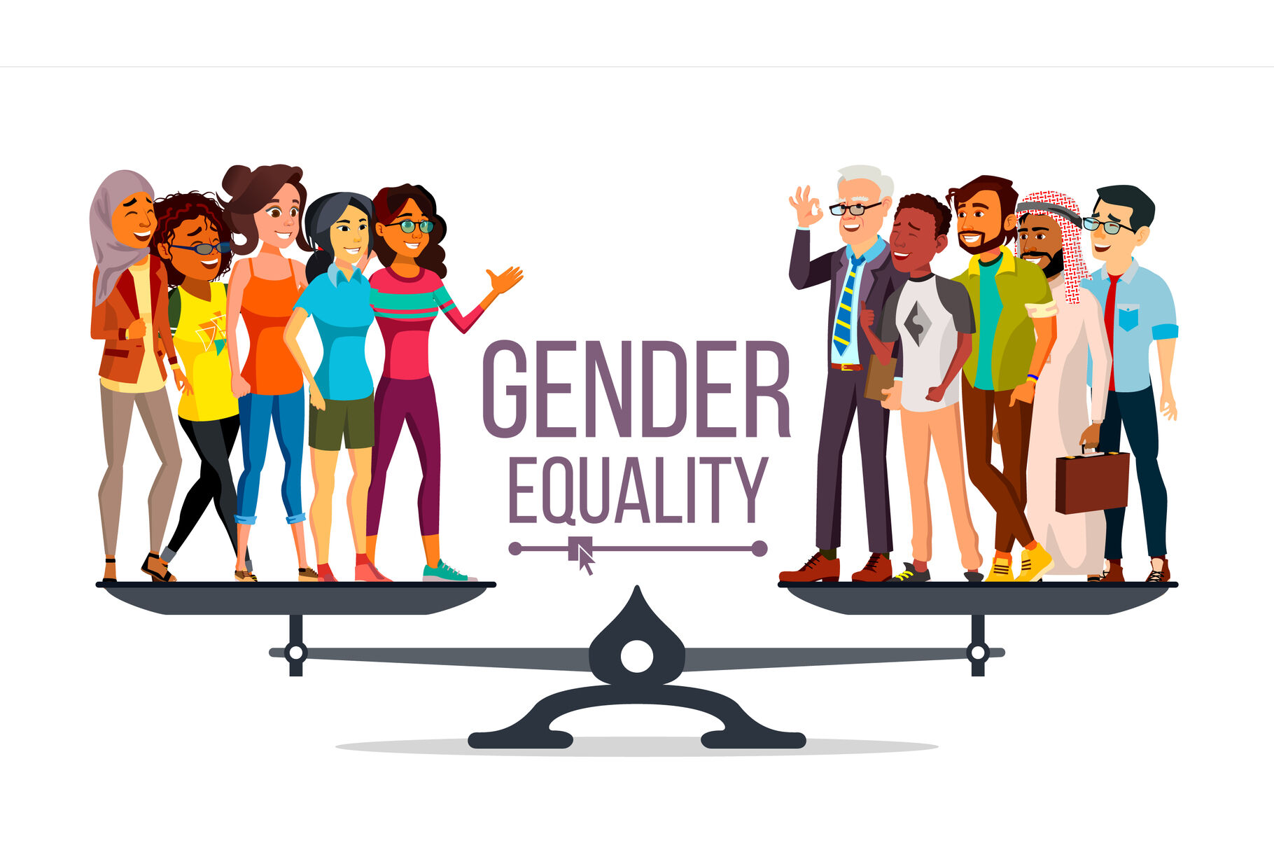 Gender Equality Vector. Man, Woman, Male, Female On Scales. Equal  Opportunity. Isolated Flat Cartoon Illustration By Pikepicture |  TheHungryJPEG