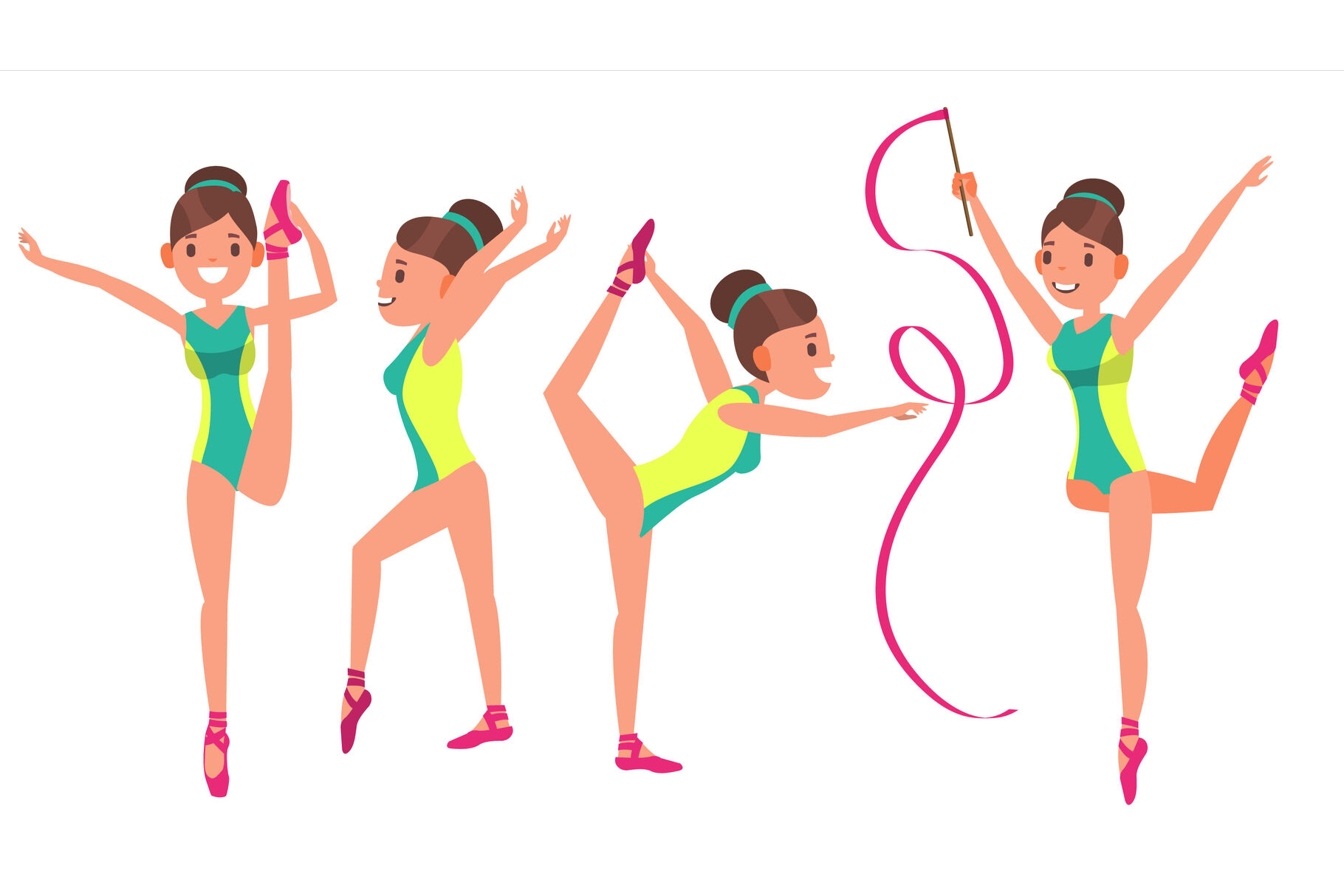 Gymnastics Girl Player Female Vector. Exercise Tournament. Plasticity.  Decorative. Cartoon Athlete Character Illustration By Pikepicture