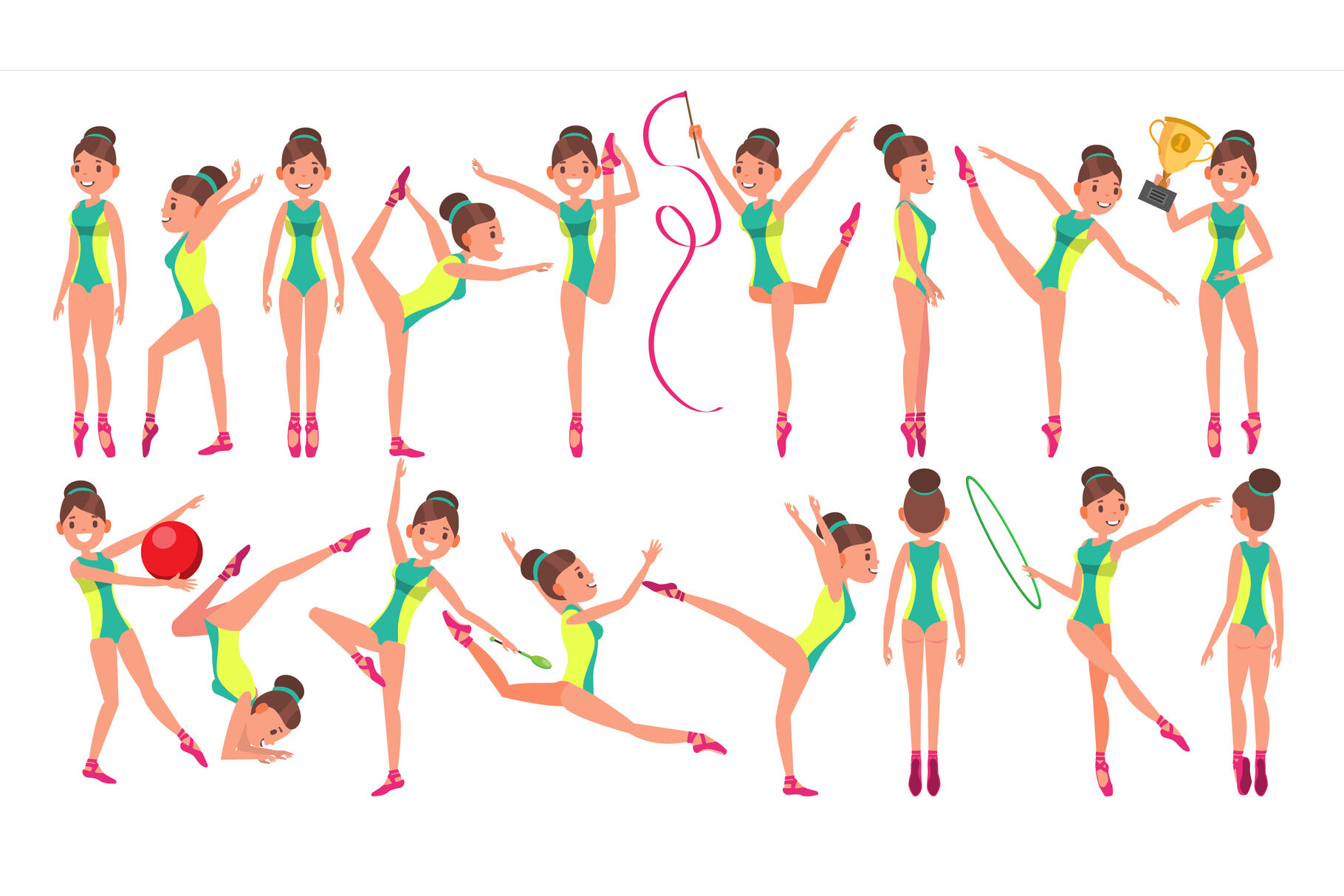 Set of easy gymnastic poses silhouette Royalty Free Vector