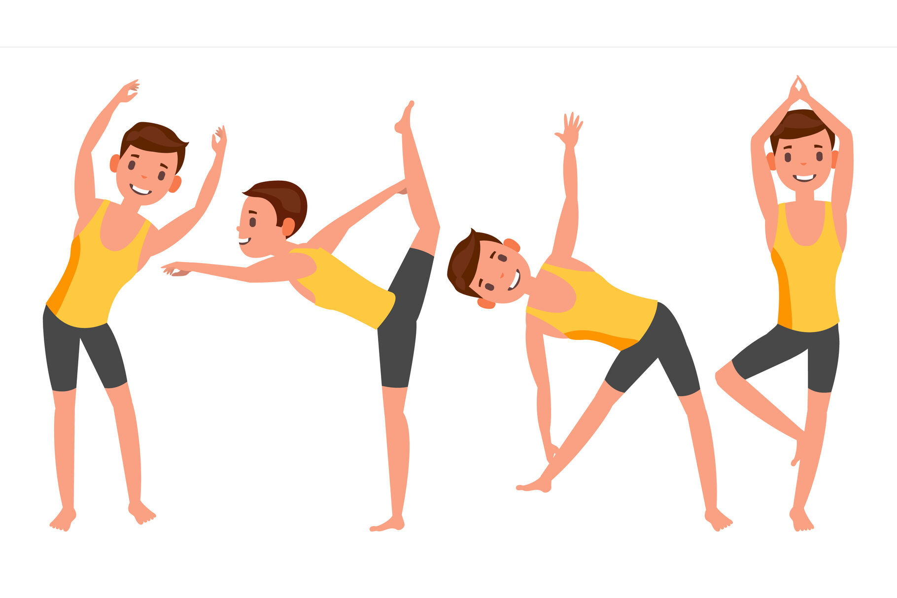 Yoga Man Poses Set Vector. Girl. Yoga Poses. Doing Yoga Workout. Flat  Cartoon Illustration By Pikepicture | TheHungryJPEG