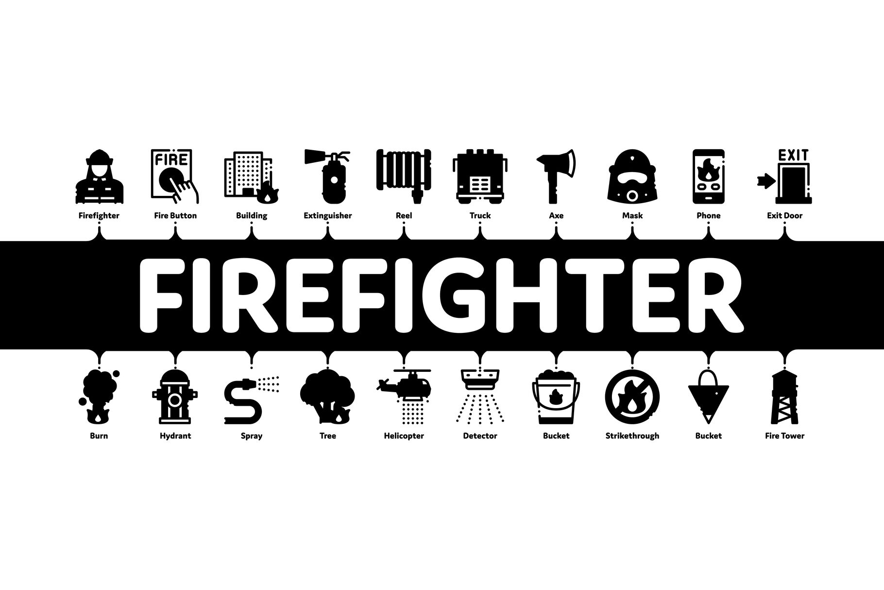 Firefighter Equipment Minimal Infographic Banner Vector By Pikepicture Thehungryjpeg Com