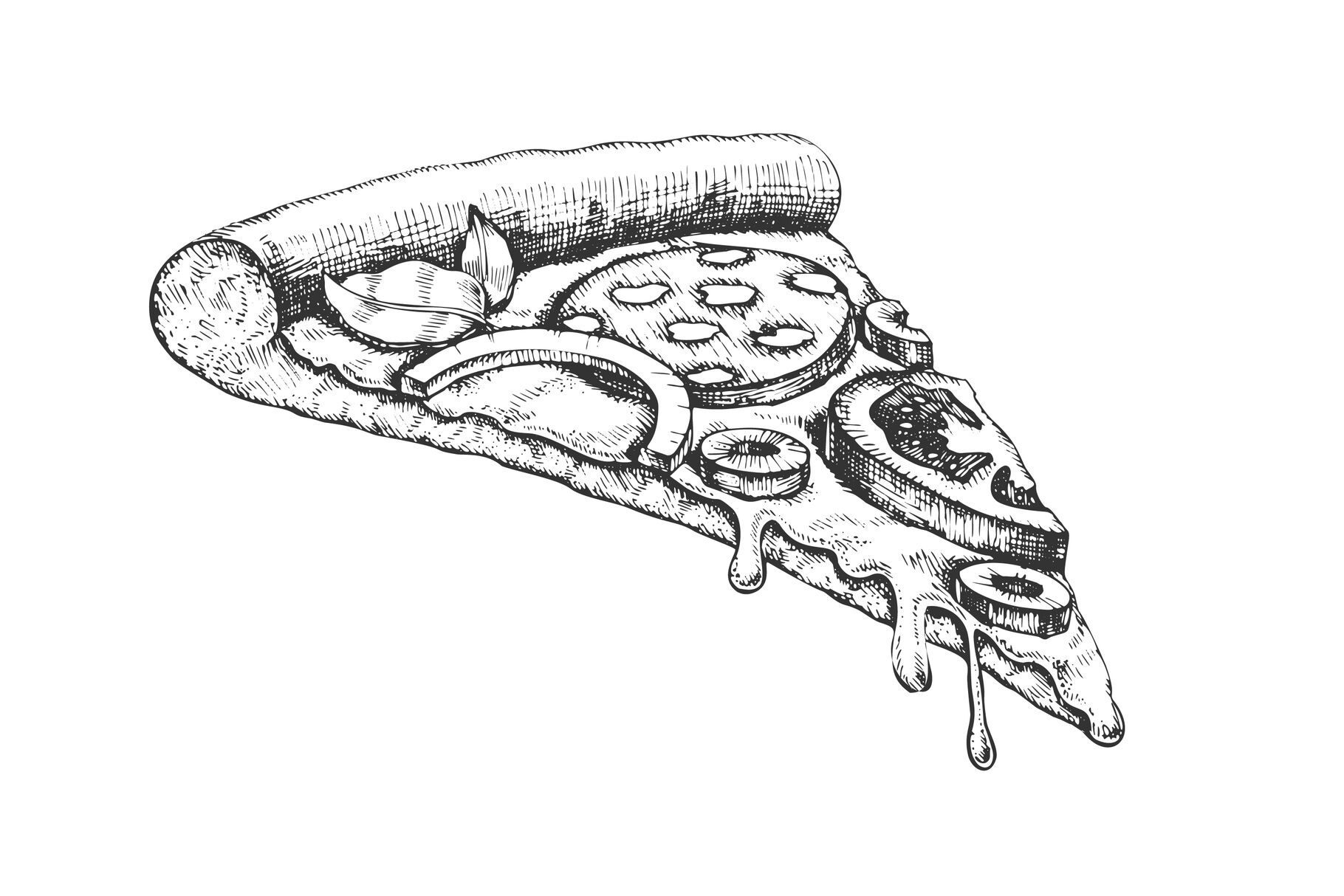Slice of pizza sketch engraving vector illustration. T-shirt apparel print  design. Scratch board style imitation. Hand drawn image, Art Print |  Barewalls Posters & Prints | bwc76832094