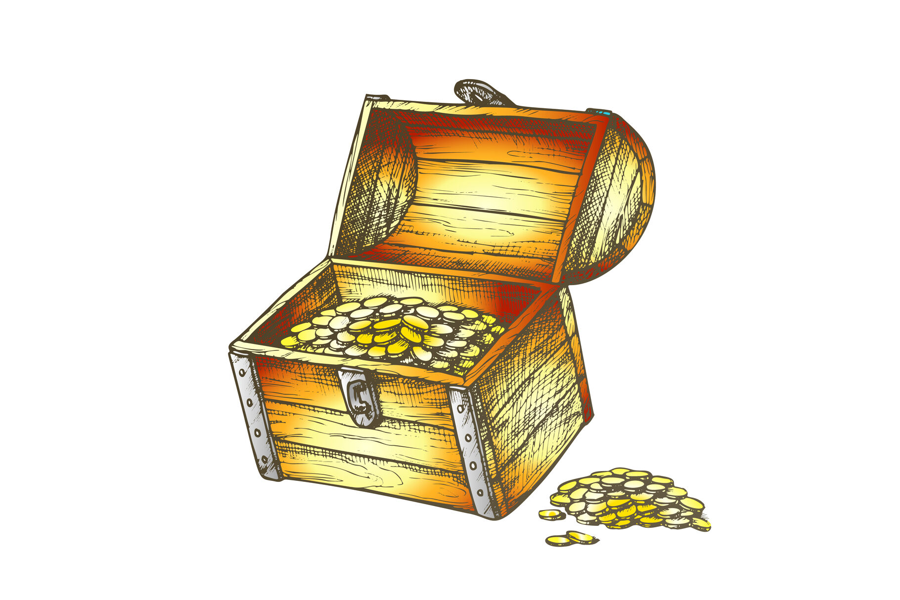 Treasure Chest Piles Of Coins Around Color Vector By Pikepicture ...